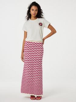 Fabienne Chapot Caro Striped Organic Cotton Crochet Midi Skirt, Pink/Cream, Pink/Cream