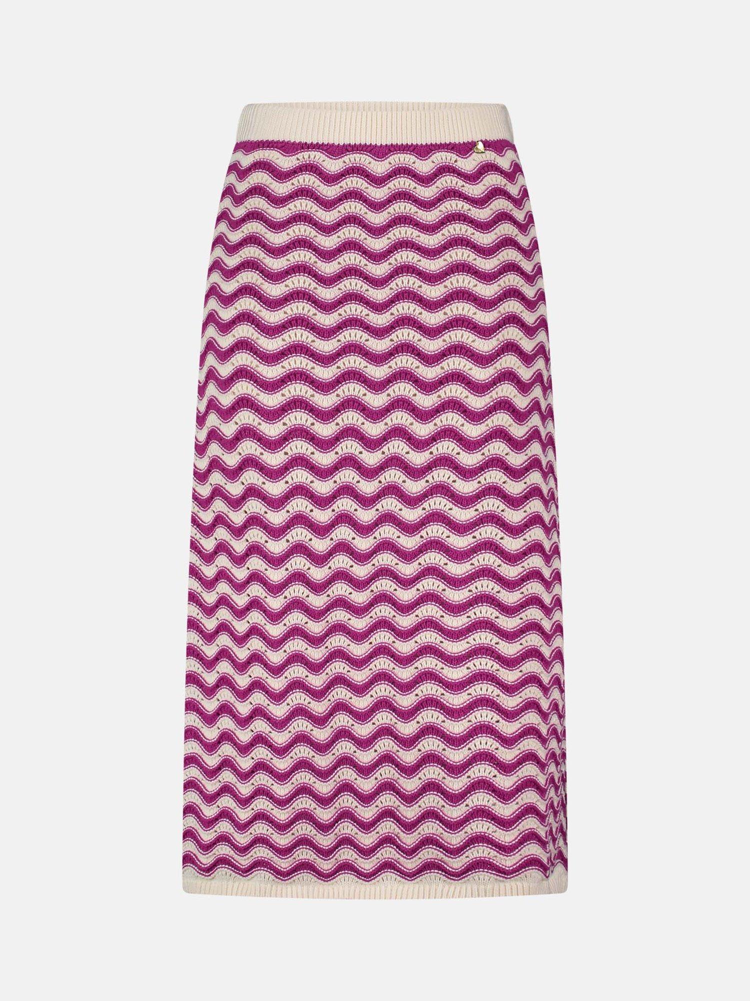 Product image 5 of 5, which shows Fabienne Chapot Caro Striped Organic Cotton Crochet Midi Skirt, Pink/Cream, 34