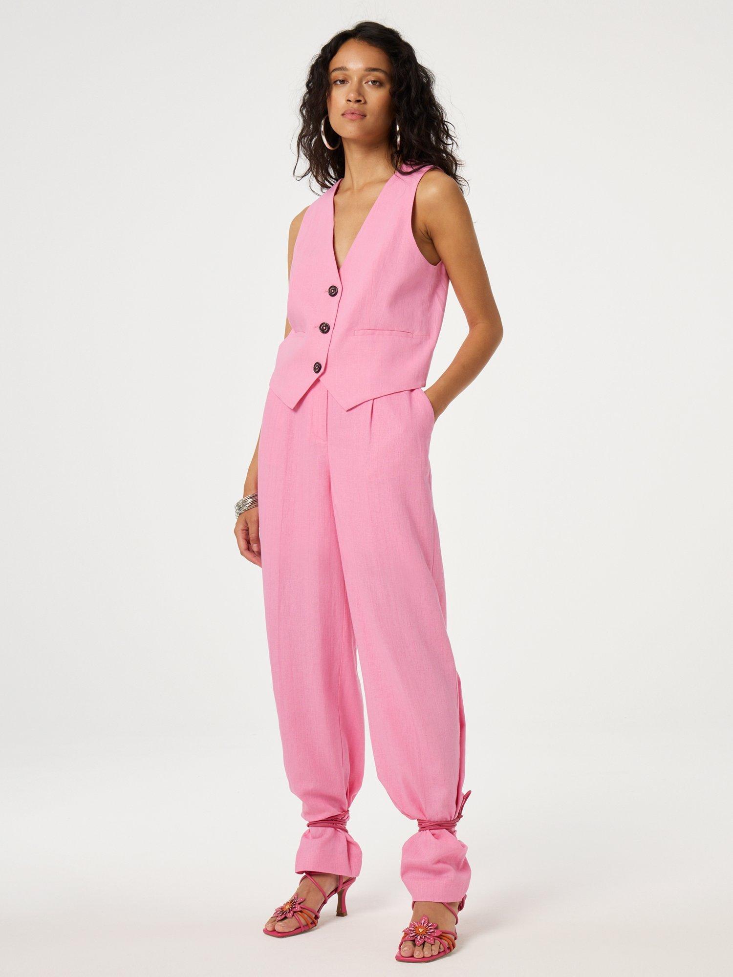 Product image 3 of 4, which shows Fabienne Chapot Gigi Linen Rich Waistcoat, Pink Glow, 40