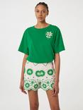 Fabienne Chapot Breece Scallop Hem Floral Embroidered Organic Cotton Shorts, White/Green