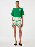 Fabienne Chapot Breece Scallop Hem Floral Embroidered Organic Cotton Shorts, White/Green