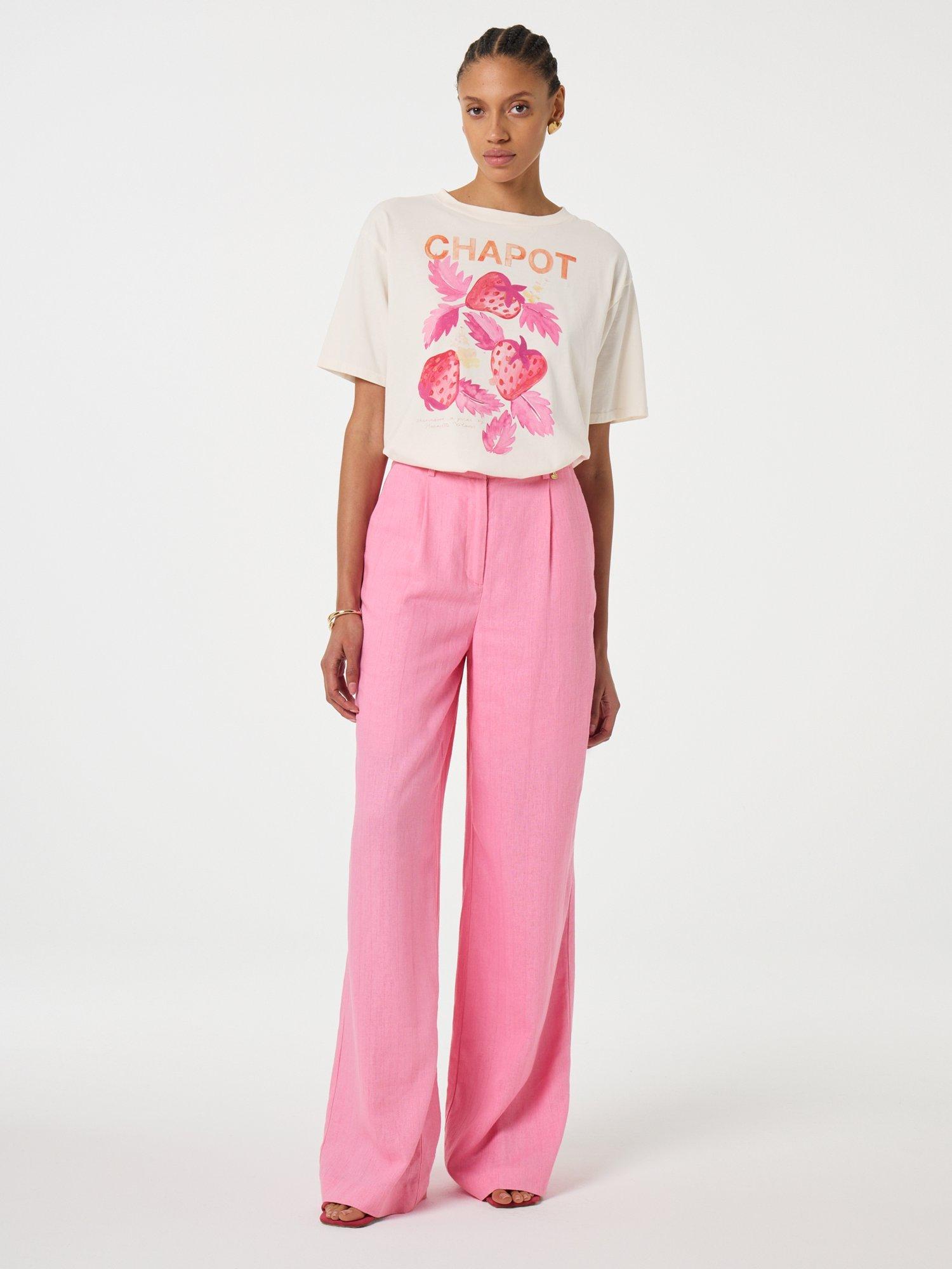 Product image 2 of 3, which shows Fabienne Chapot Nura Pleat Linen Rich Trousers, Pink Glow, 34
