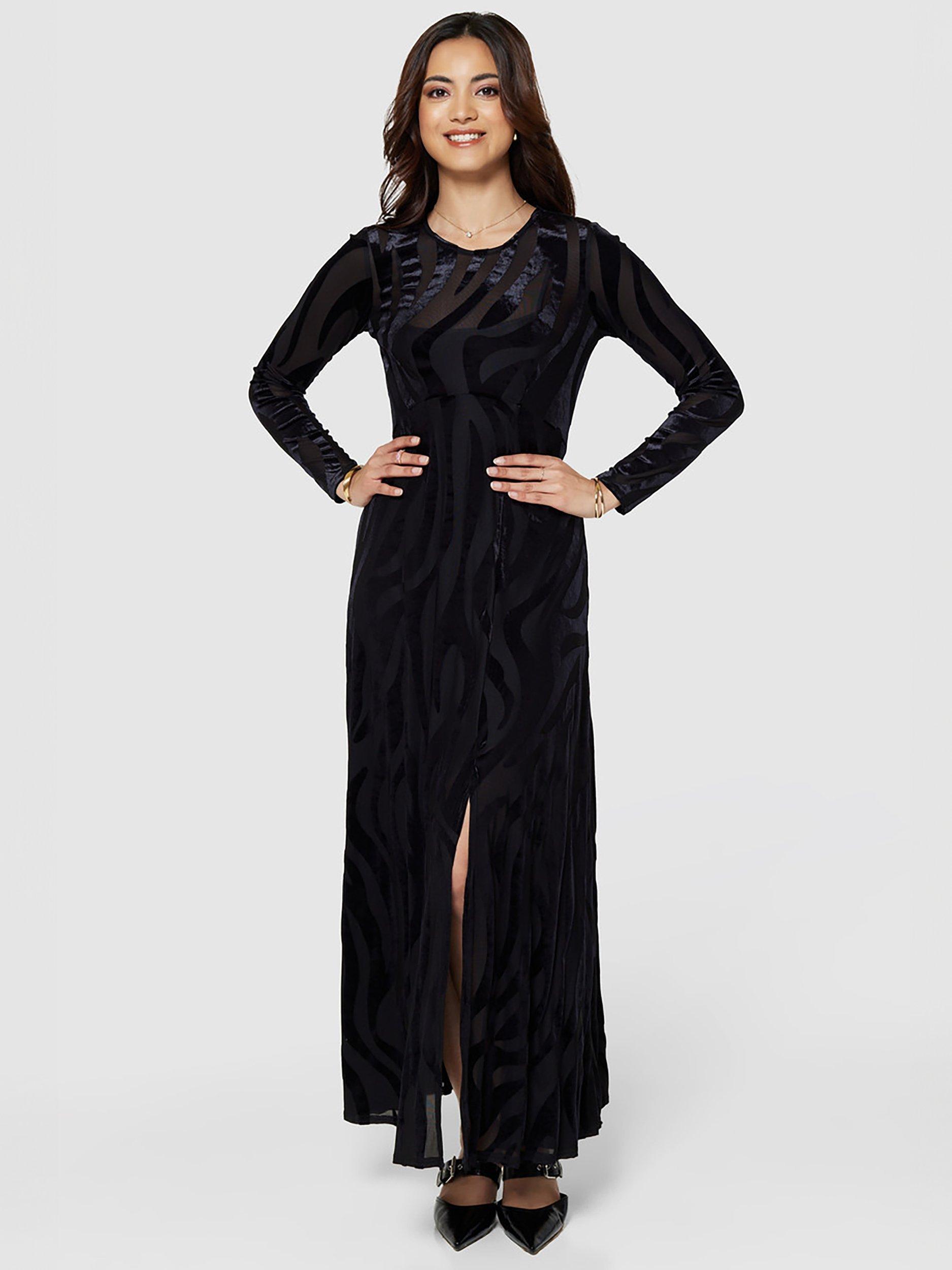 Closet London Tiger Devore Velvet Dress, Black