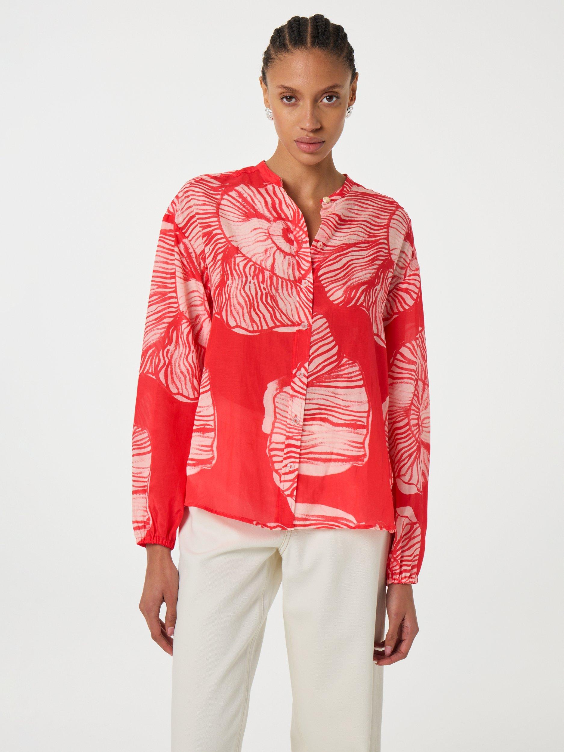 Product image 1 of 3, which shows Fabienne Chapot Lente Shell Print Cotton Blend Blouse, Coral/White, 34