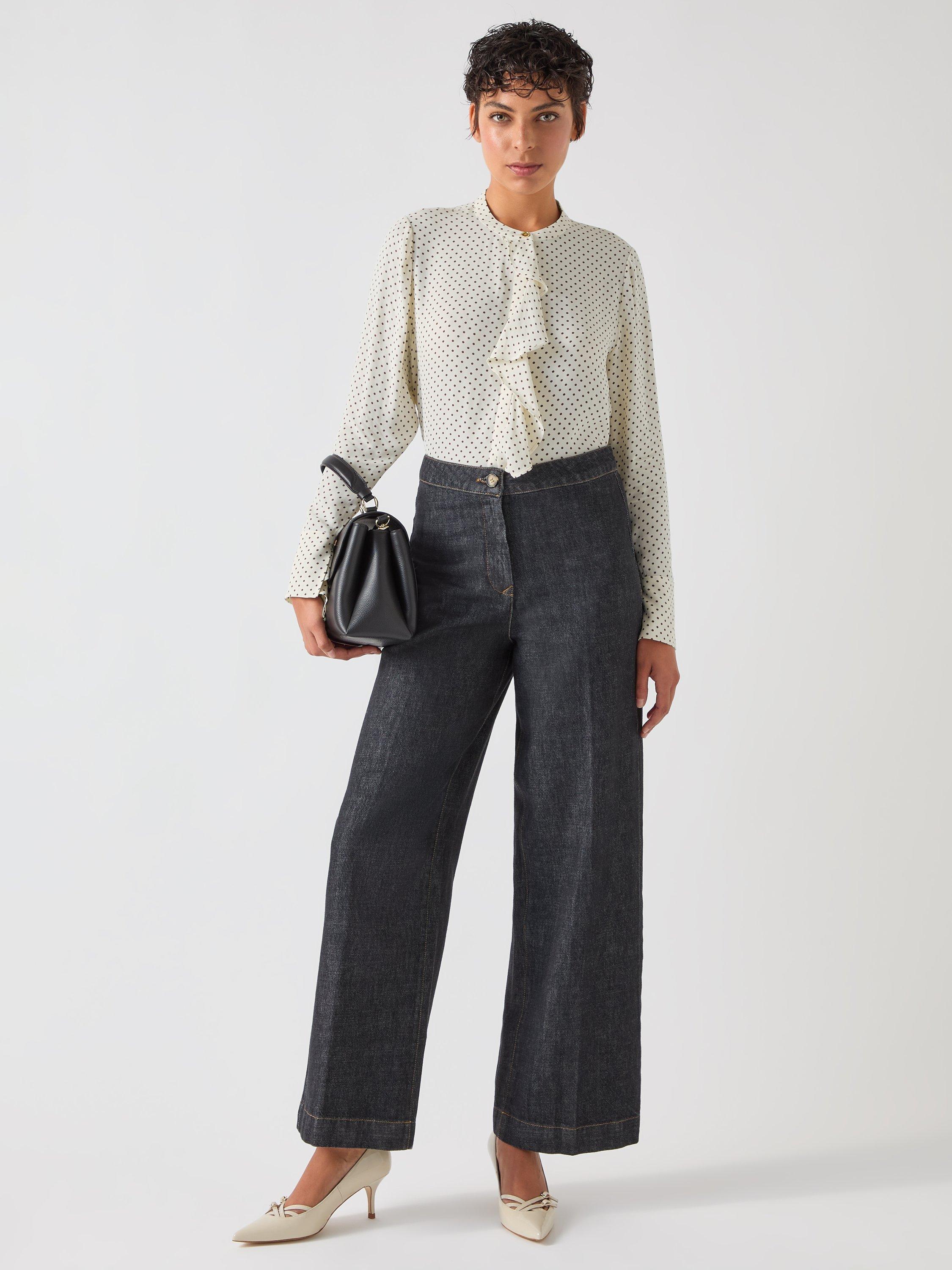 Product image 1 of 3, which shows L.K.Bennett Cody Frill Polka Dot Blouse, Cream, 8