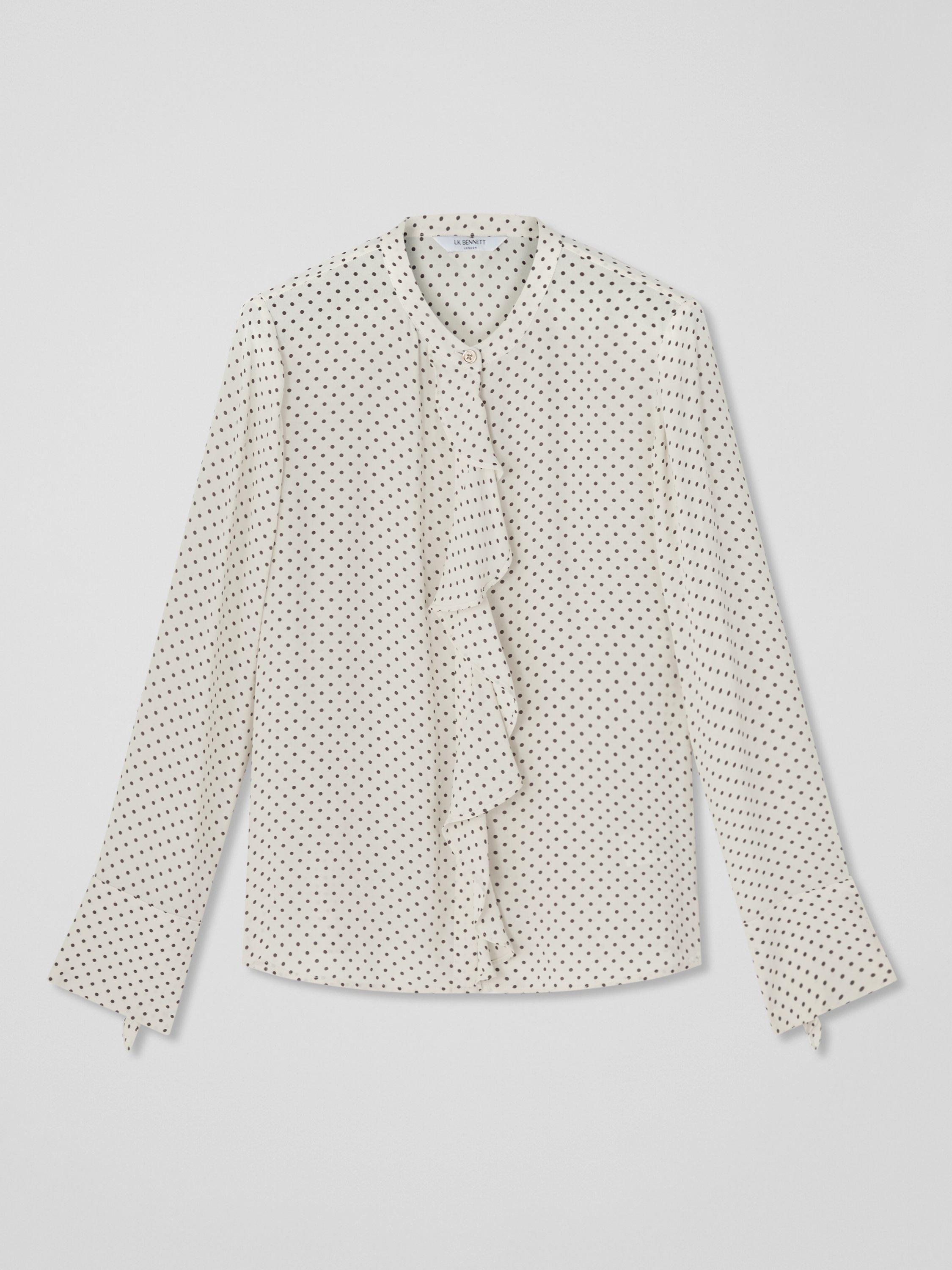 Product image 3 of 3, which shows L.K.Bennett Cody Frill Polka Dot Blouse, Cream, 8