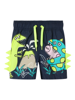 NAME IT Kids' George Pig Swim Shorts, Navy/Multi, Navy/Multi
