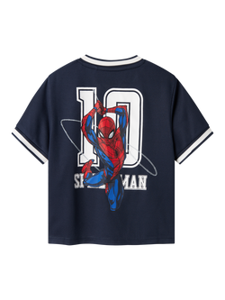 NAME IT Kids' Spider Man Mesh V-Neck Top, Navy/Multi - view 2, Navy/Multi