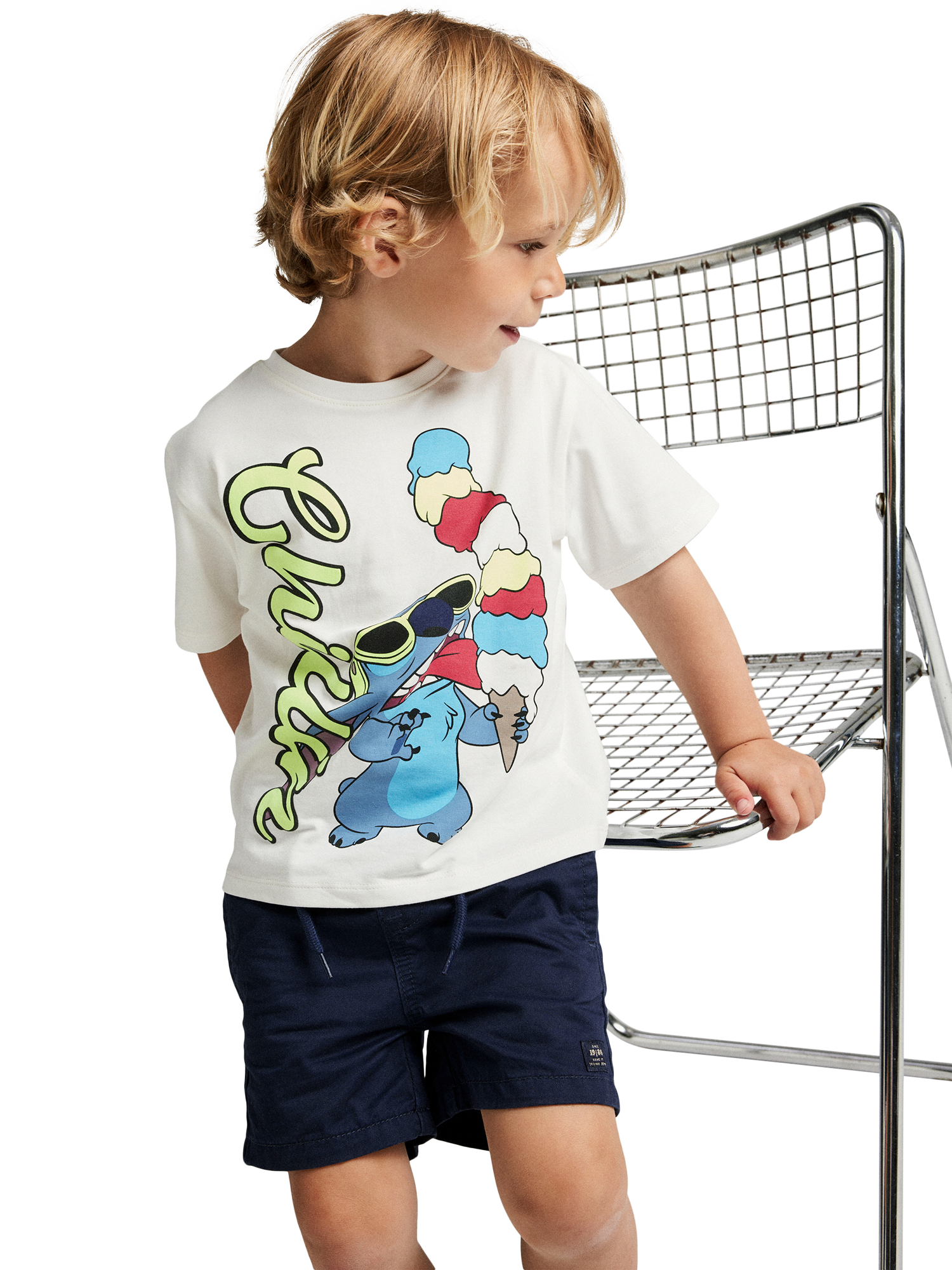 Product image 1 of 3, which shows NAME IT Kids' Stitch Graphic T-Shirt, White, 18-24 months