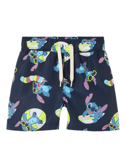 NAME IT Kids' Stitch Swim Shorts, Navy/Multi, Navy/Multi