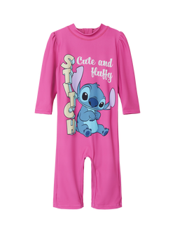 NAME IT Kids' Stitch 3/4 Swimsuit, Carmine Rose, Carmine Rose