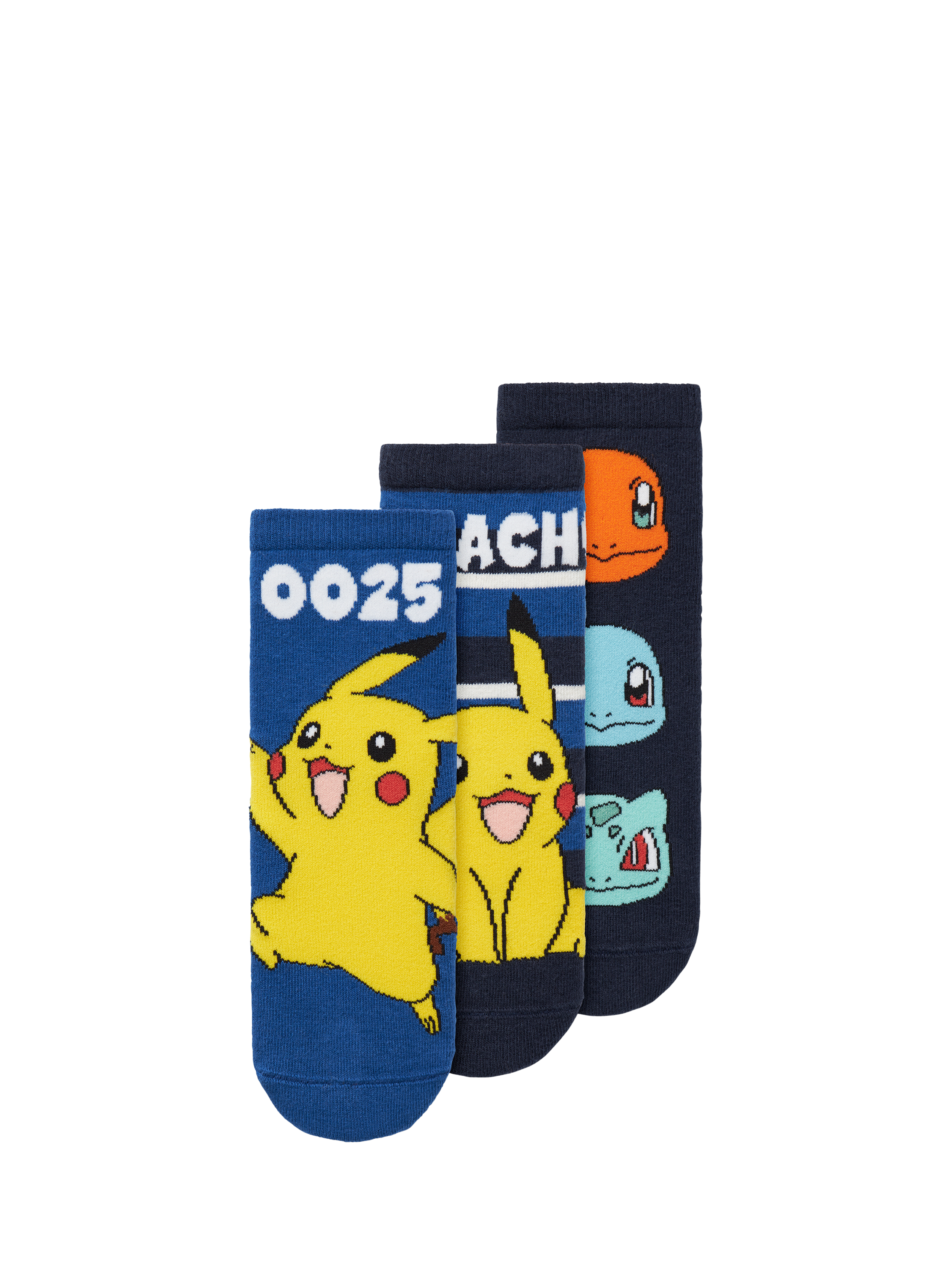 Product image 1 of 4, which shows NAME IT Kids' Pokemon Organic Cotton Rich Socks, Pack of 3, Navy/Multi, 2-3 years