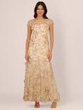 Adrianna Papell Floral Embroidered Godet Dress, Champagne