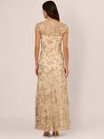 Adrianna Papell Floral Embroidered Godet Dress, Champagne