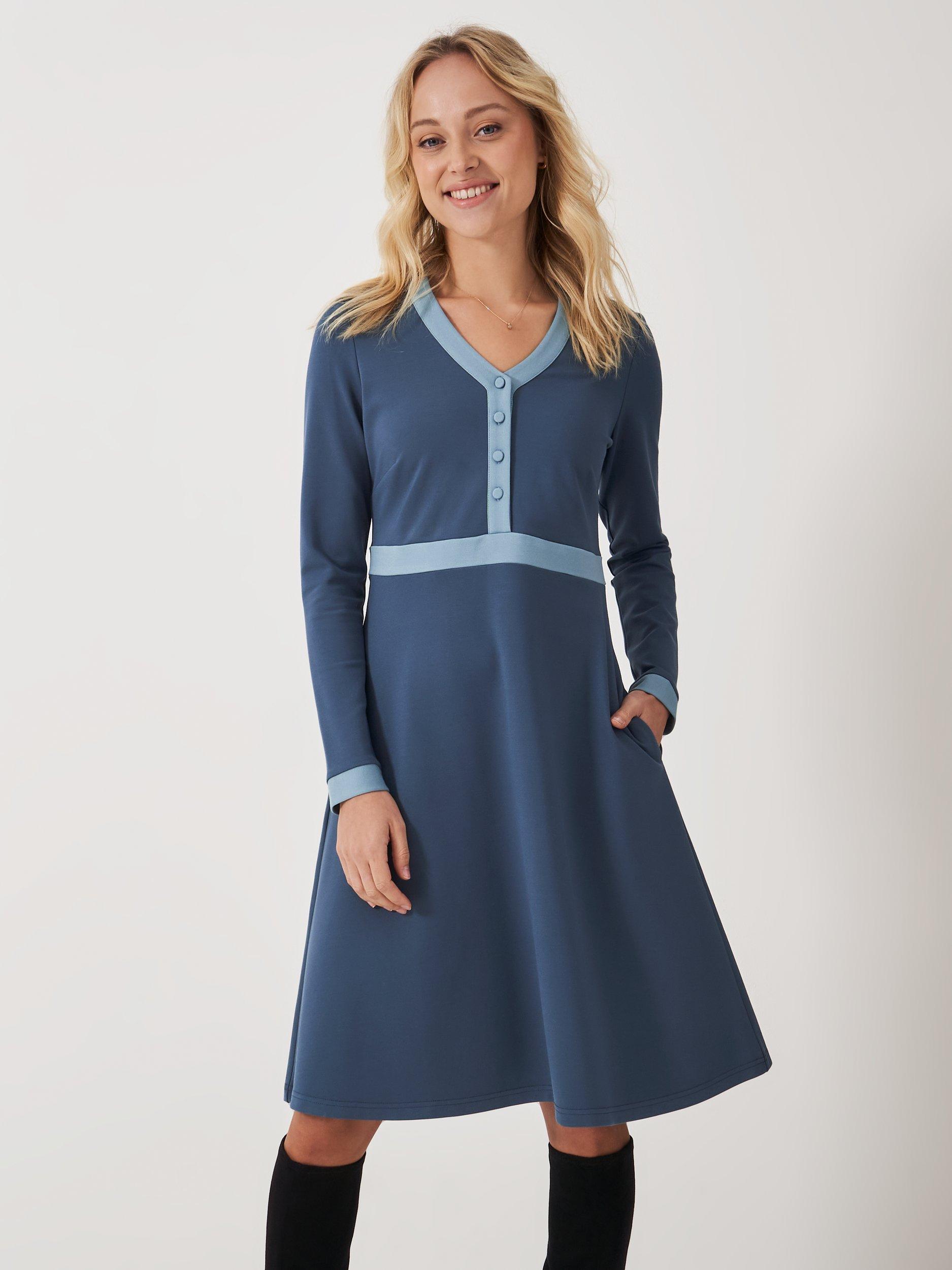 Crew Clothing Maya Ponte Dress, Raspberry, Dark Blue