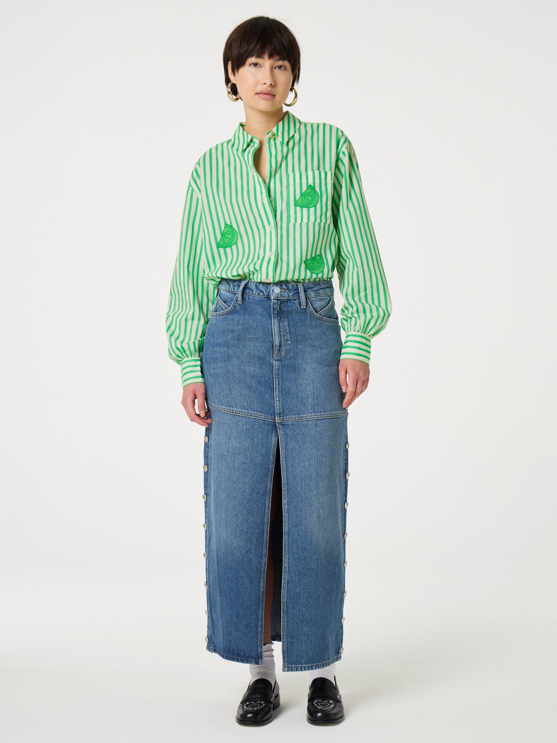 Product image 2 of 4, which shows Fabienne Chapot Alex Stripe Limes Pure Organic Cotton Shirt, Warm White/Green App, 40