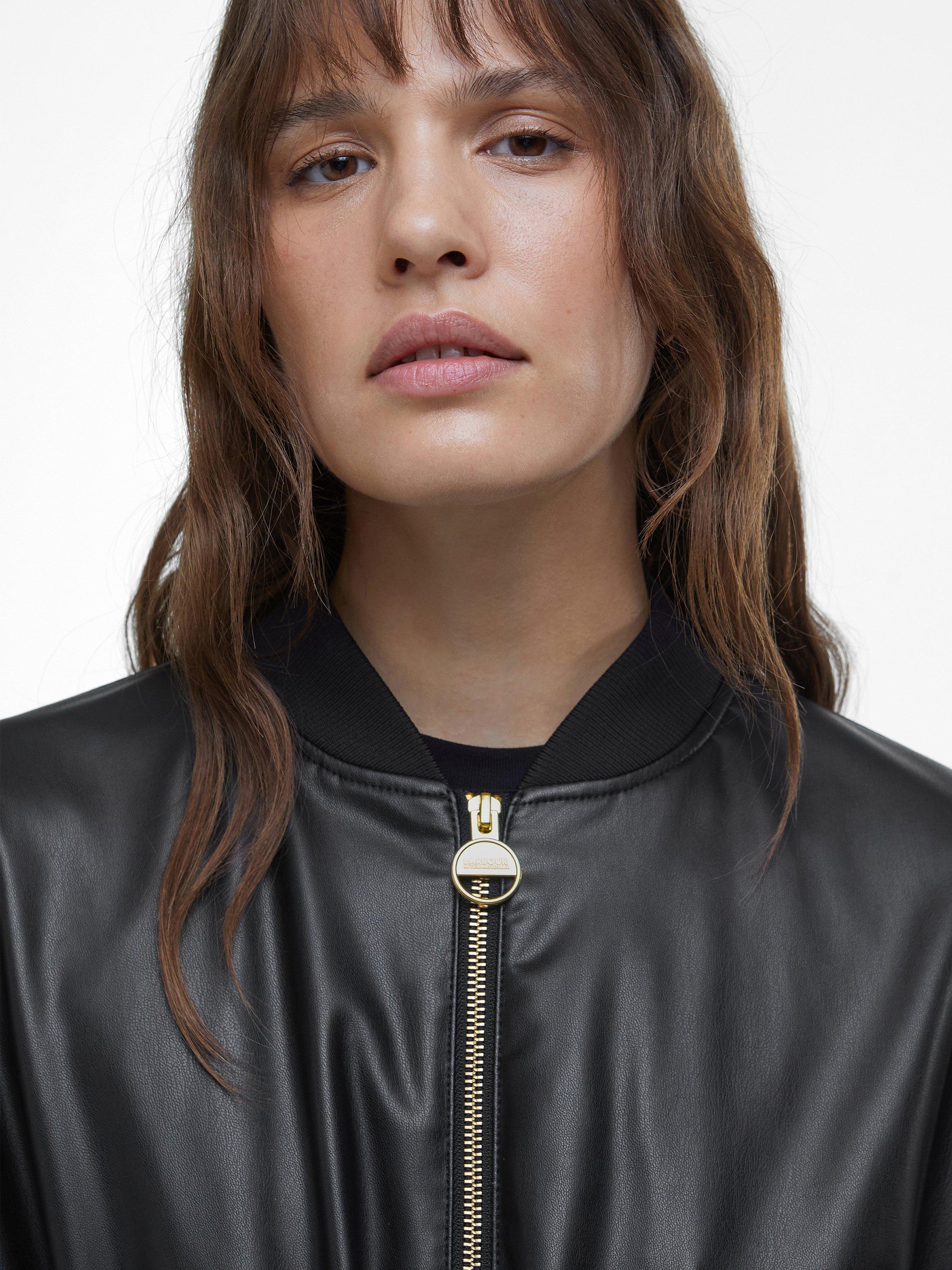 Product image 6 of 8, which shows Barbour International Riley Faux Leather Coat, Black, 10