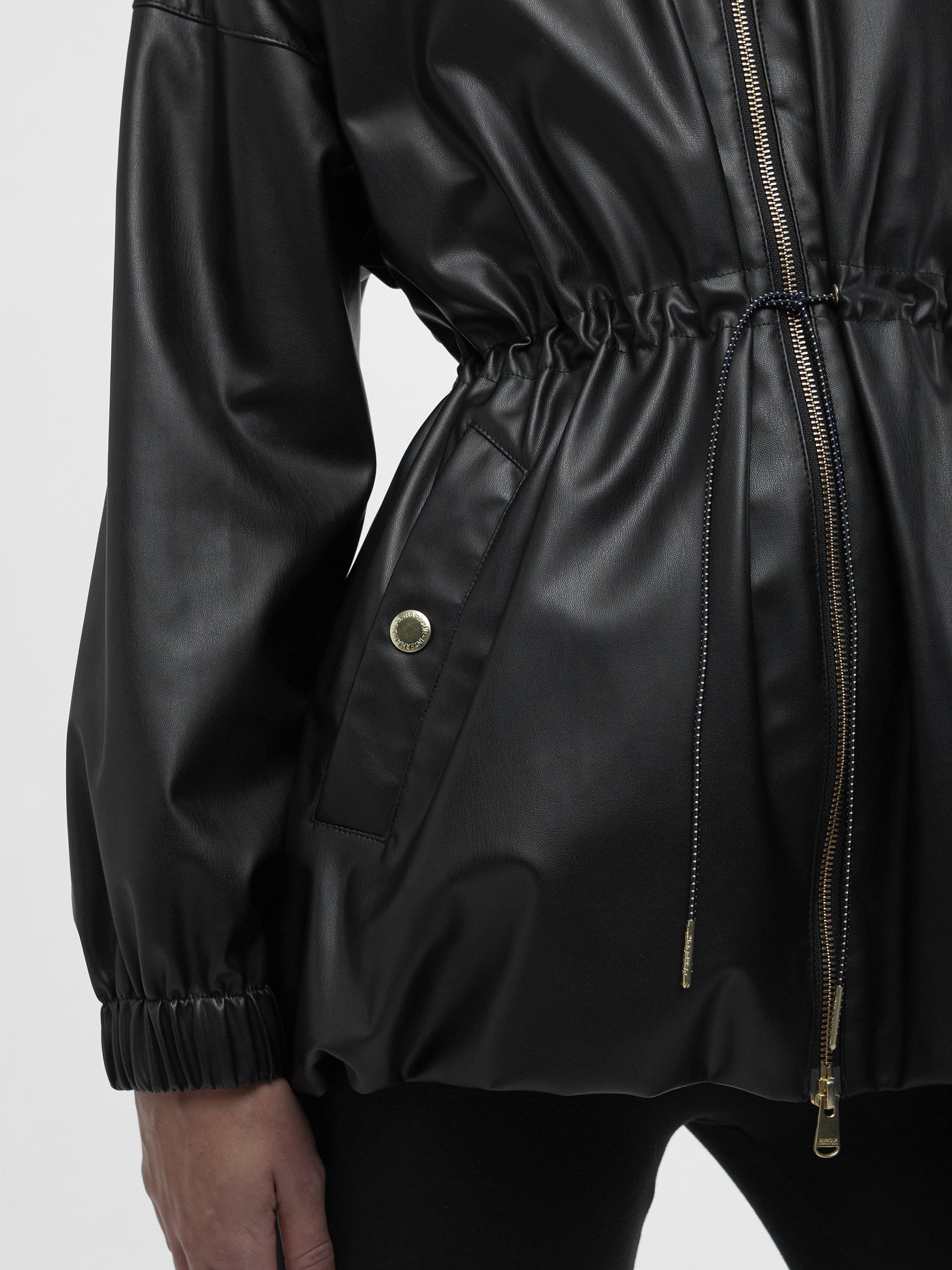 Product image 8 of 8, which shows Barbour International Riley Faux Leather Coat, Black, 10