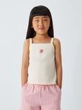 John Lewis Kids' Embroidered Flower Ribbed Vest Top, White, Orange