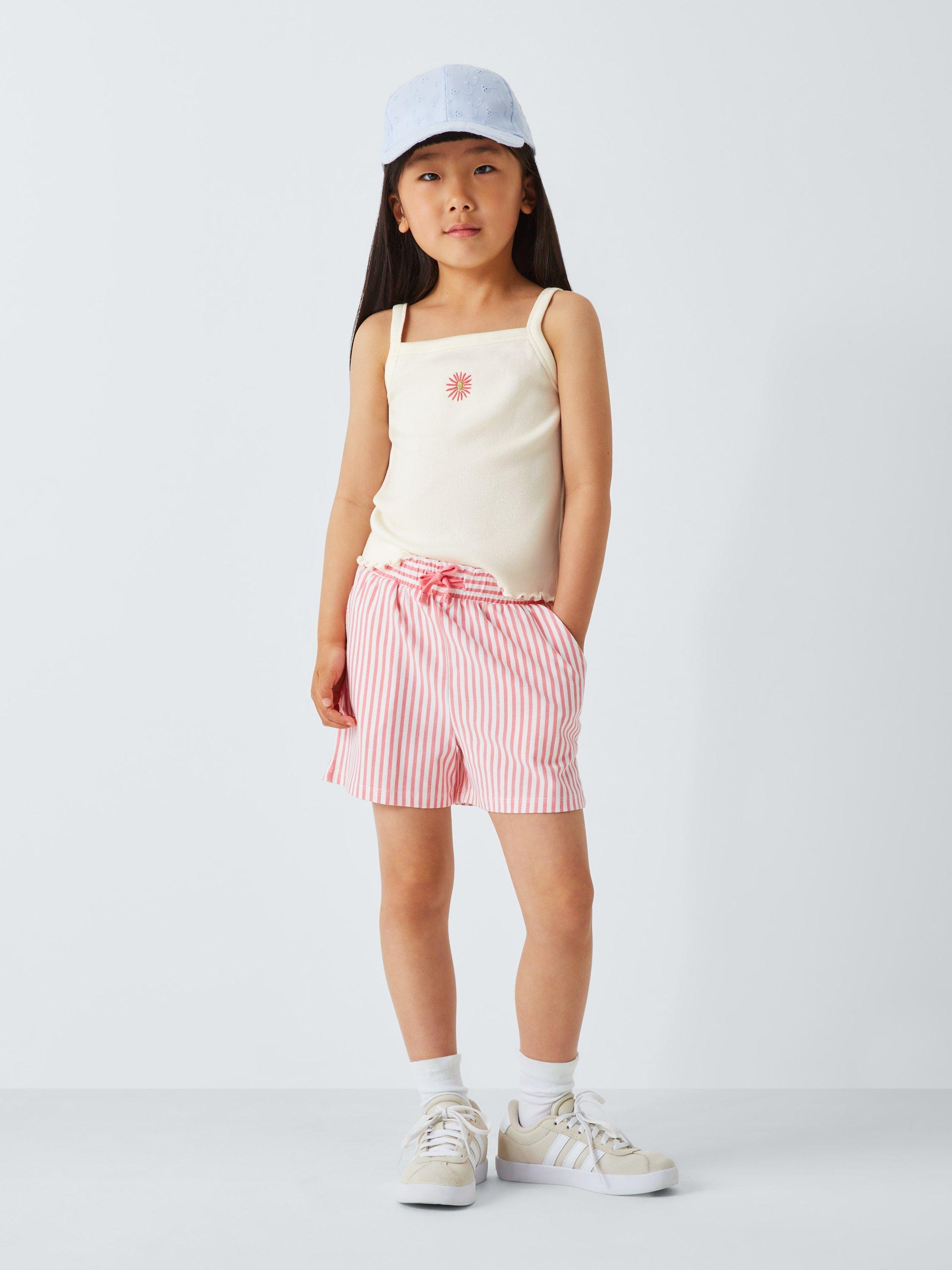 Product image 2 of 7, which shows John Lewis Kids' Embroidered Flower Ribbed Vest Top, White, Orange, 6 years