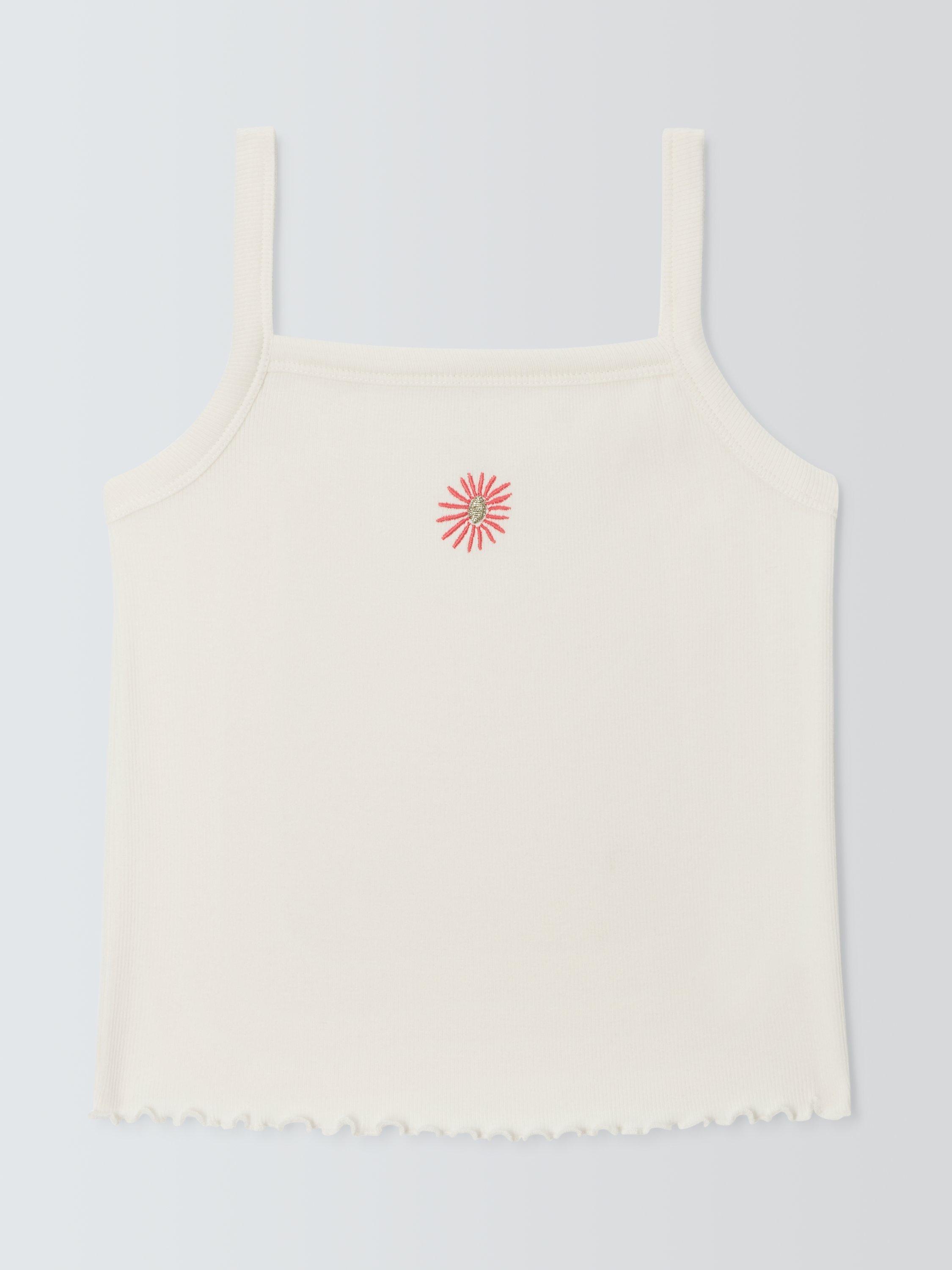 Product image 3 of 7, which shows John Lewis Kids' Embroidered Flower Ribbed Vest Top, White, Orange, 6 years