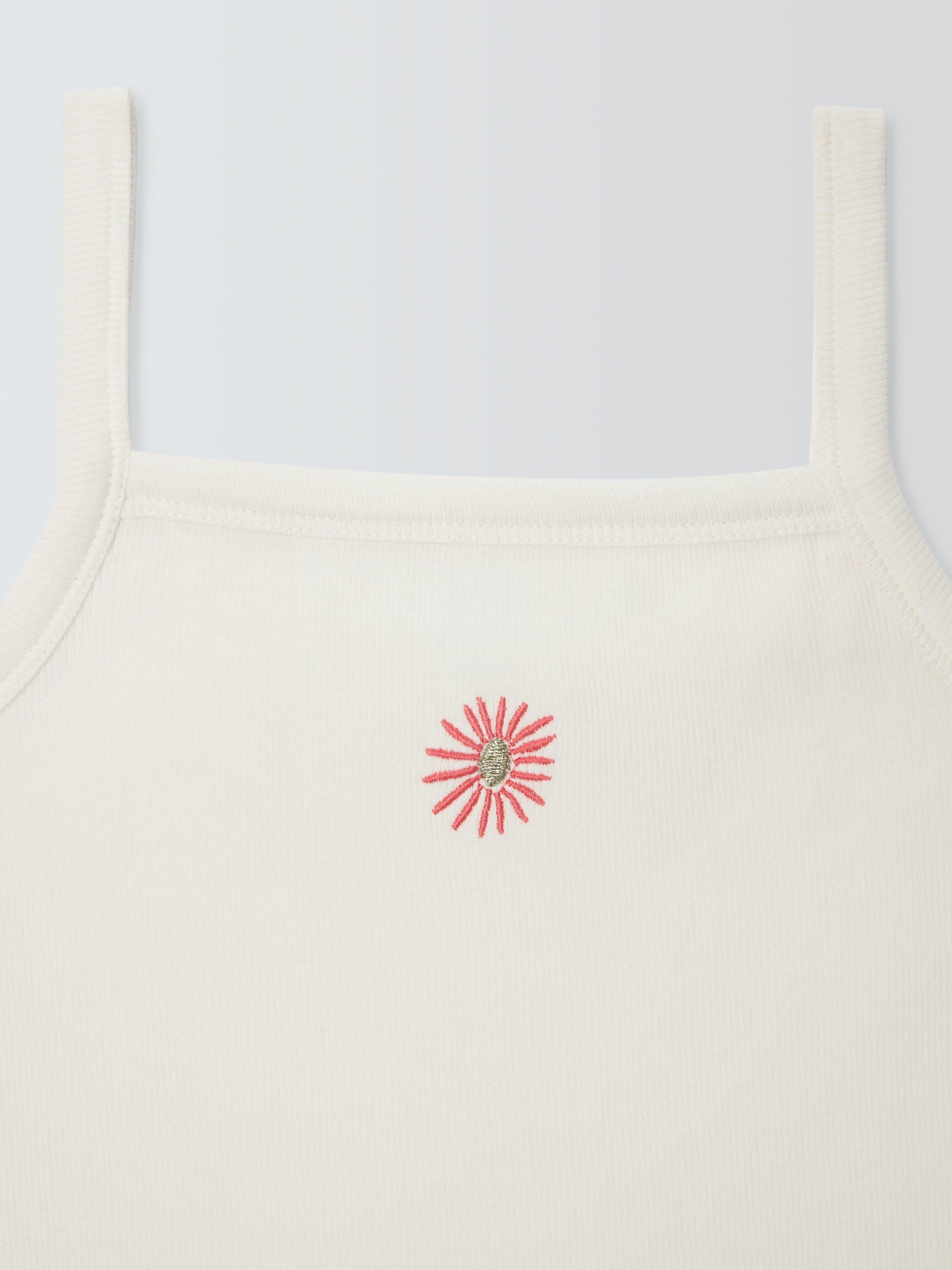 Product image 5 of 7, which shows John Lewis Kids' Embroidered Flower Ribbed Vest Top, White, Orange, 6 years