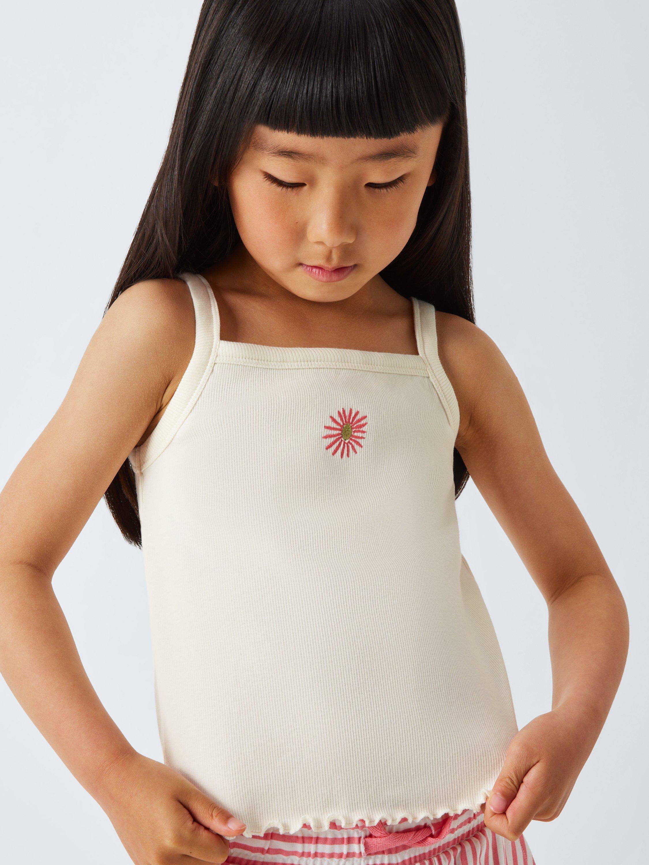 Product image 7 of 7, which shows John Lewis Kids' Embroidered Flower Ribbed Vest Top, White, Orange, 6 years
