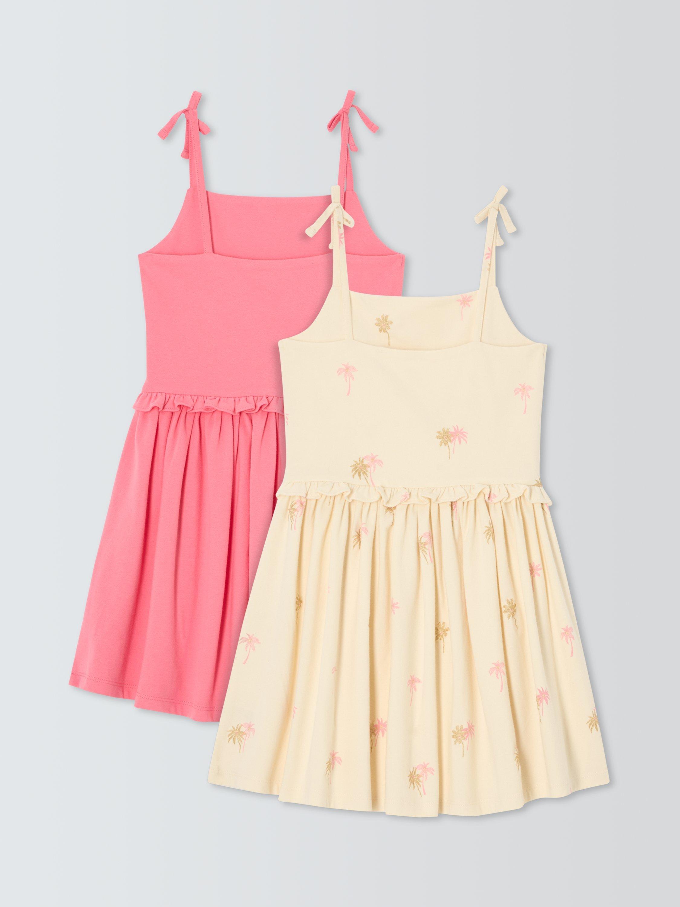 Product image 2 of 7, which shows John Lewis Kids' Strappy Plain and Palm Tree Dresses, Pack of 2, Multi, 2 years