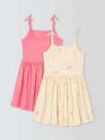 John Lewis Kids' Strappy Plain and Palm Tree Dresses, Pack of 2, Multi