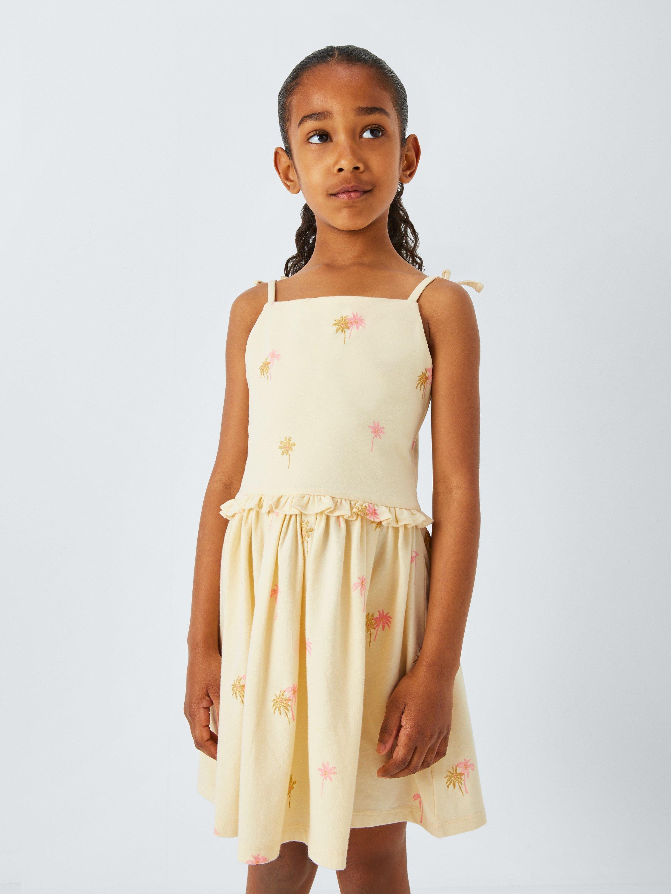 Product image 4 of 7, which shows John Lewis Kids' Strappy Plain and Palm Tree Dresses, Pack of 2, Multi, 2 years