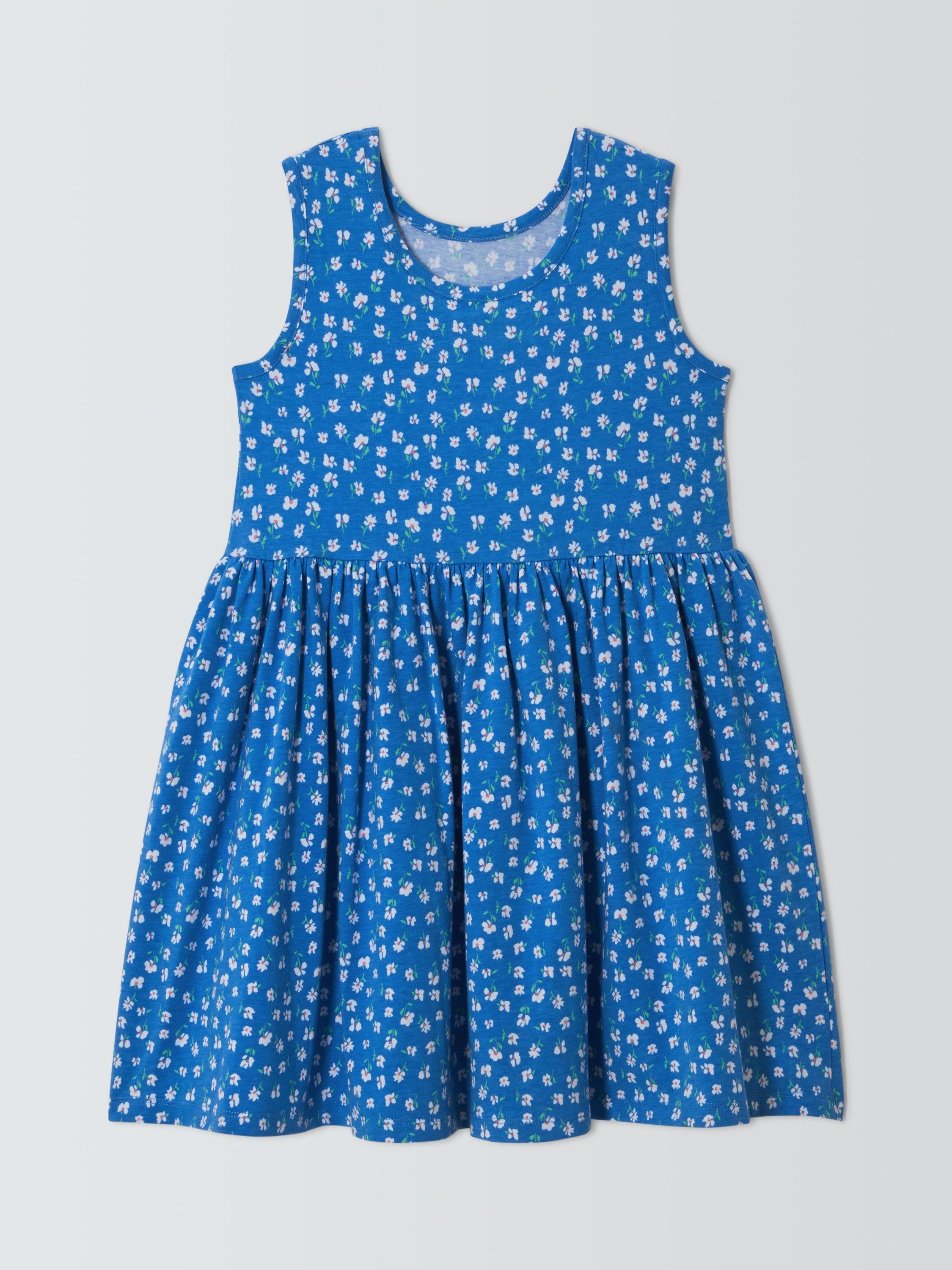Product image 3 of 7, which shows John Lewis Kids' Ditsy Jersey Dress, Blue/White, 2 years