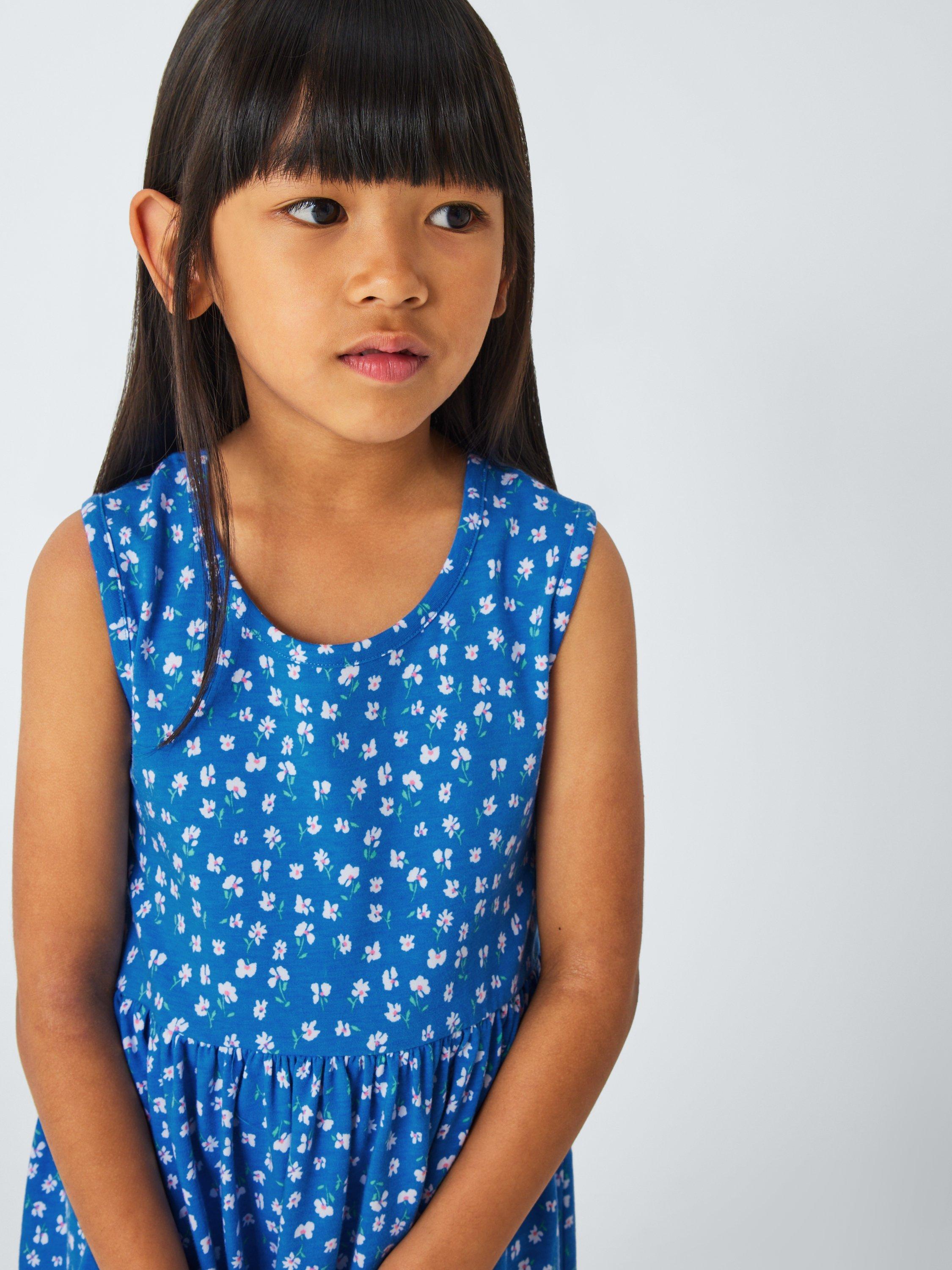 Product image 4 of 7, which shows John Lewis Kids' Ditsy Jersey Dress, Blue/White, 2 years