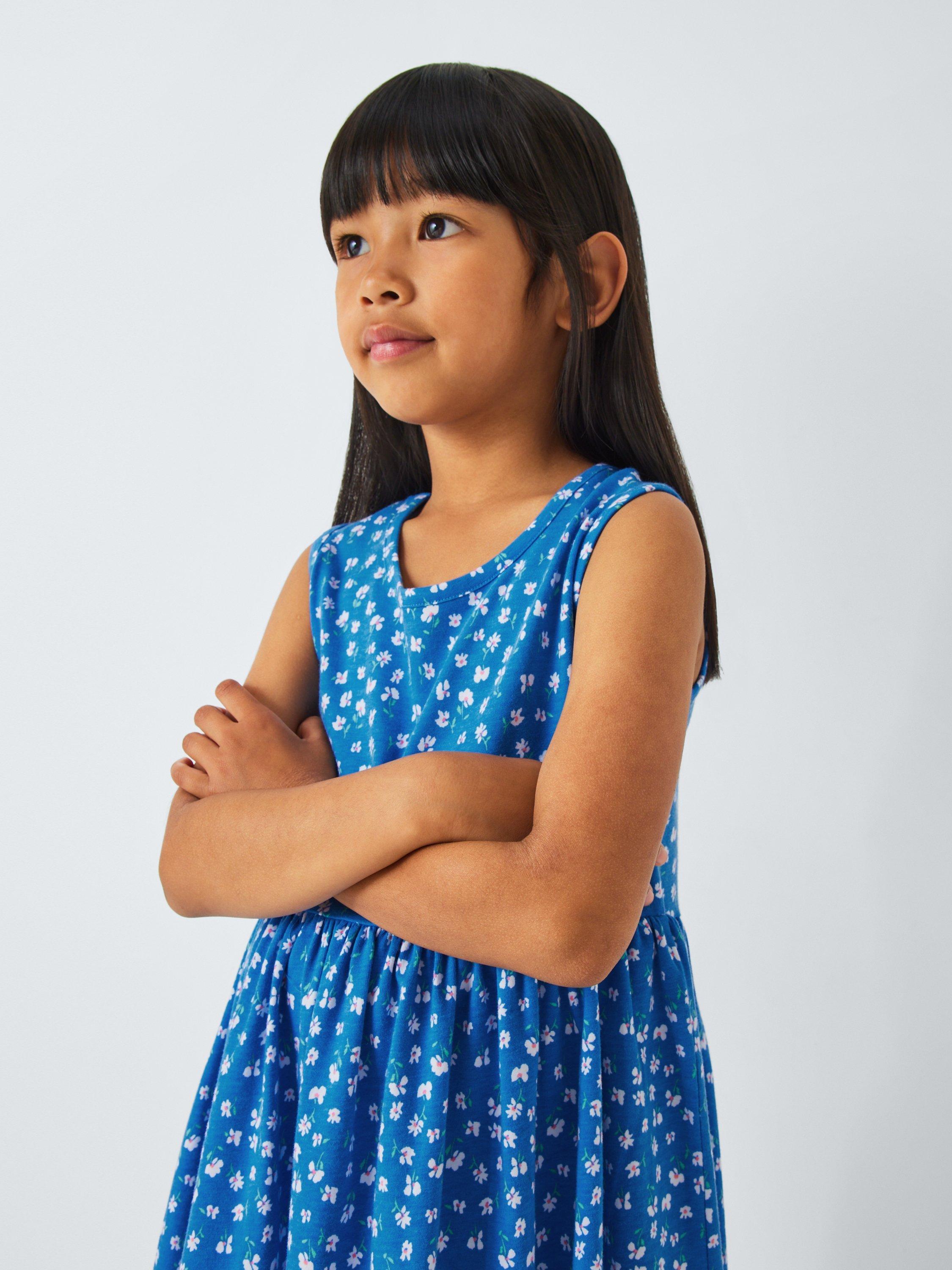 Product image 5 of 7, which shows John Lewis Kids' Ditsy Jersey Dress, Blue/White, 2 years