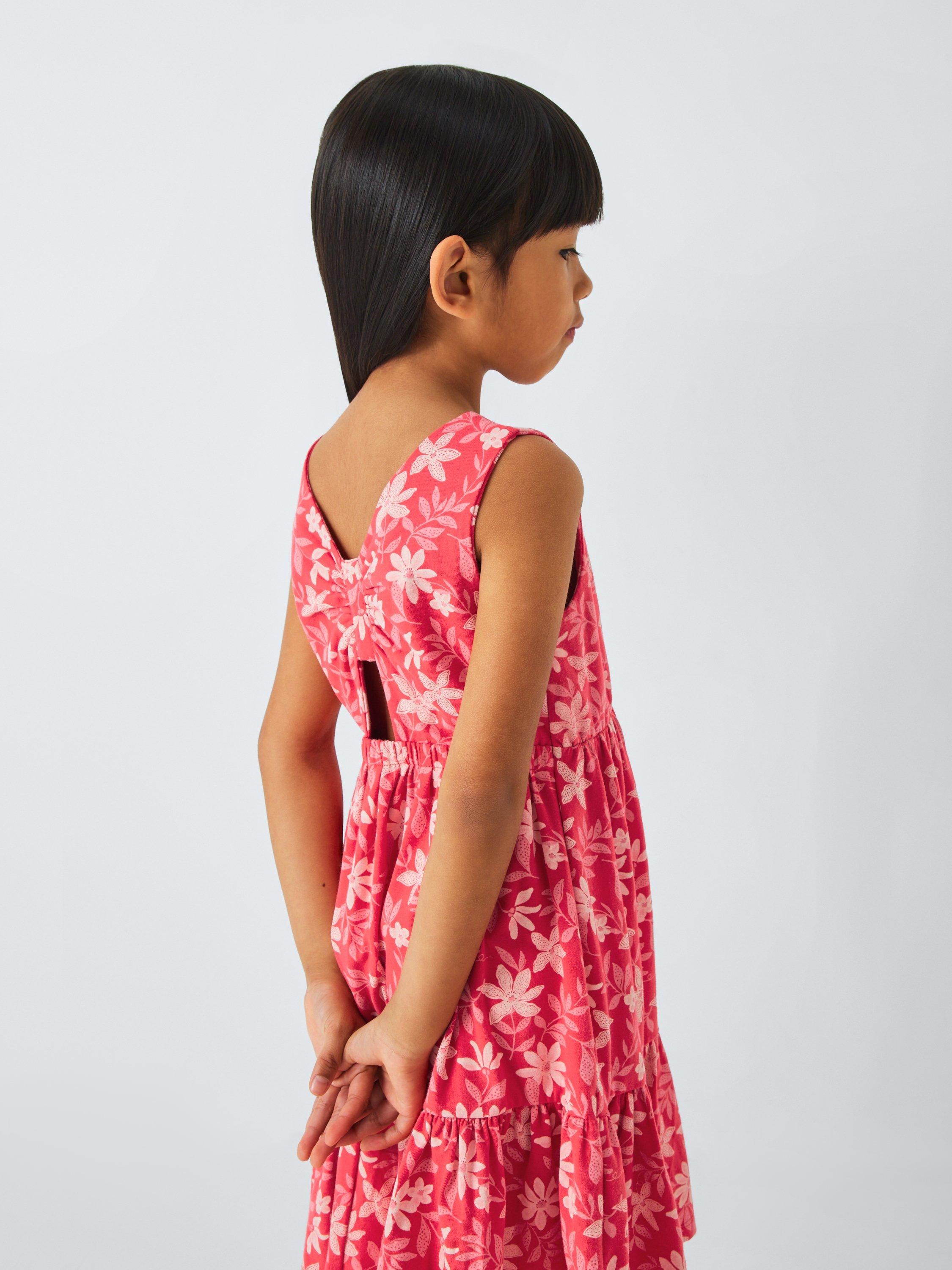 Product image 4 of 7, which shows John Lewis Kids' Floral Jersey Dress, White/Pink, 2 years