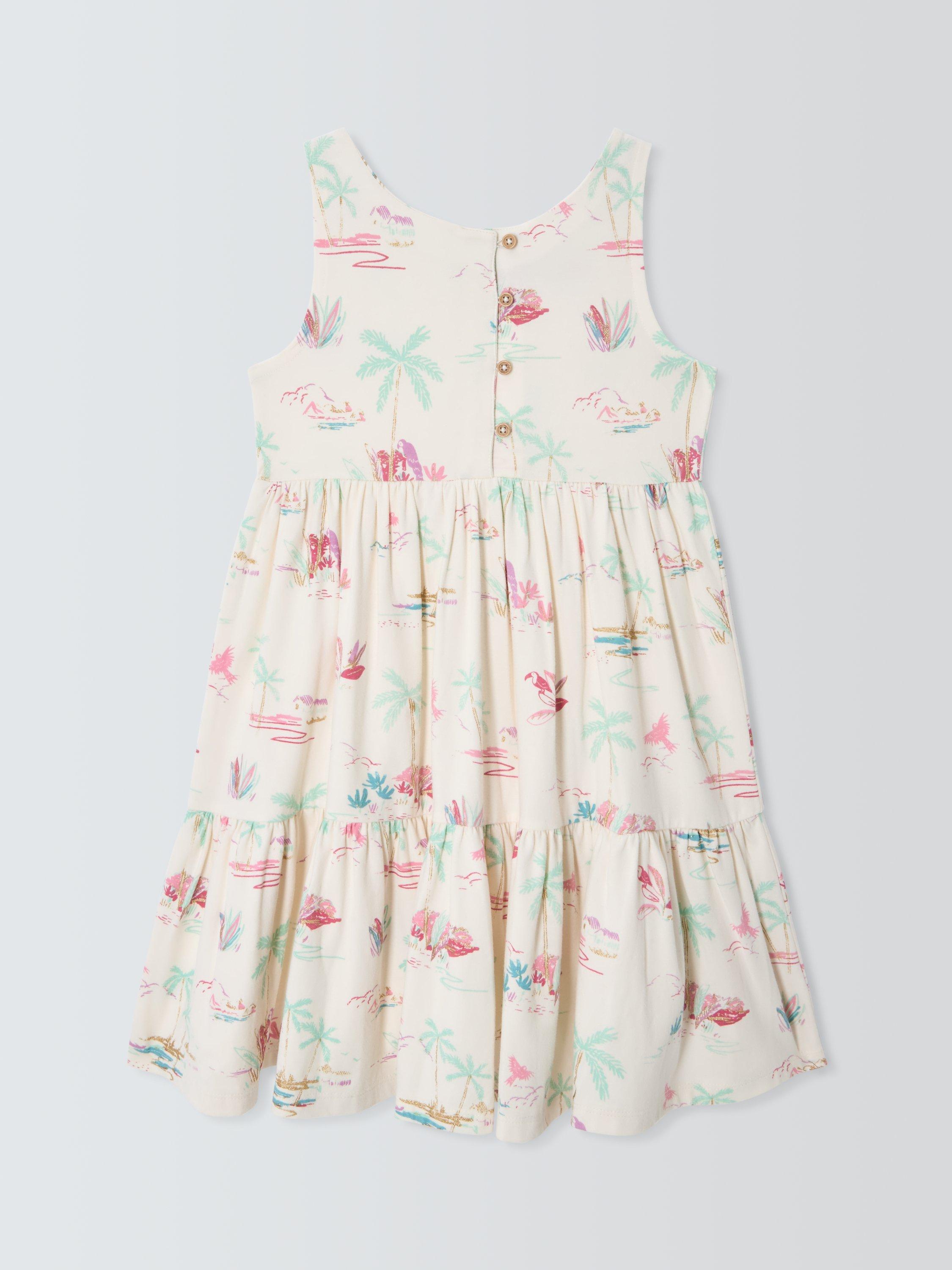 Product image 3 of 7, which shows John Lewis Kids' Tropical Jersey Tiered Dress, Multi, 2 years