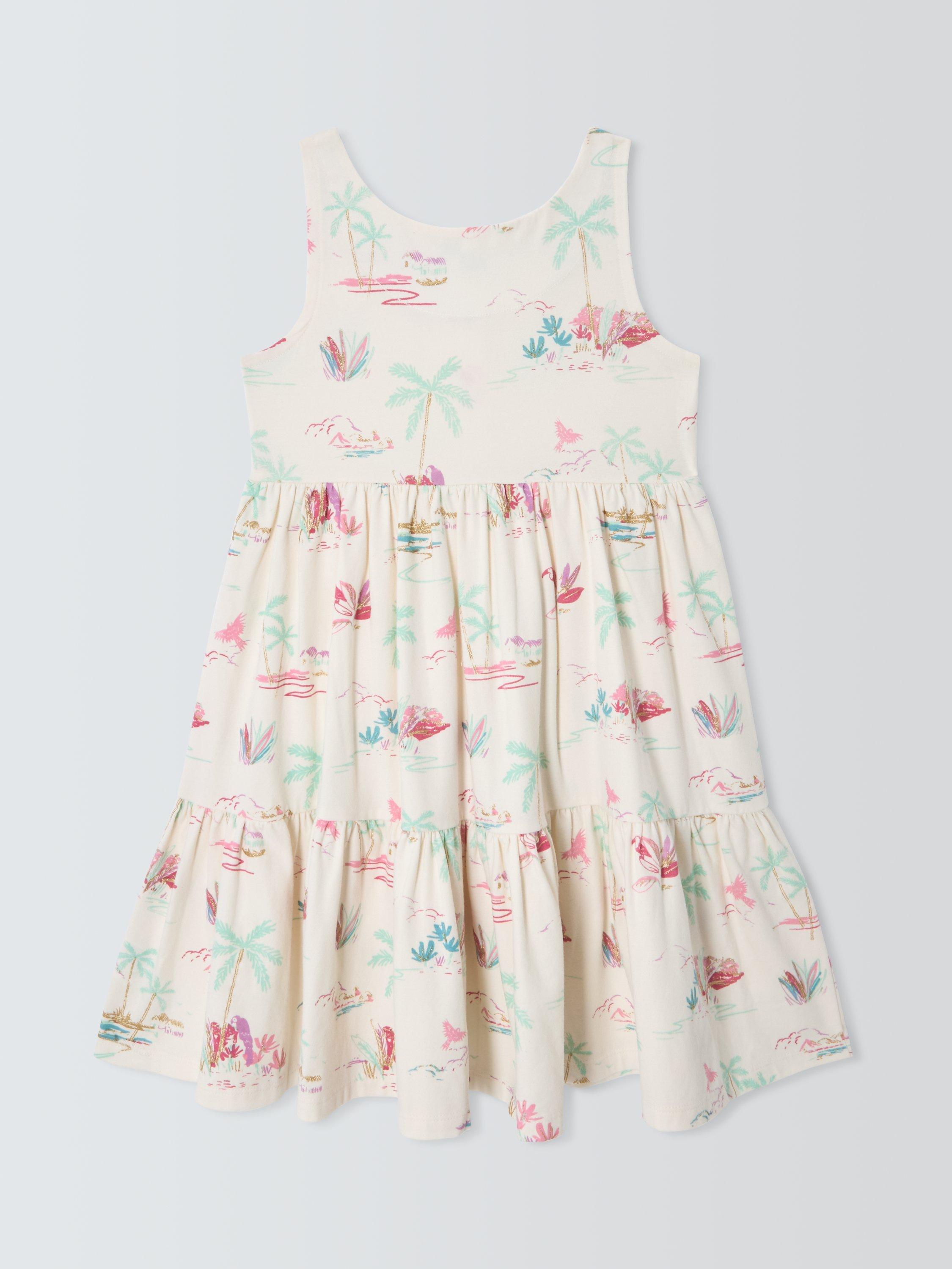 Product image 4 of 7, which shows John Lewis Kids' Tropical Jersey Tiered Dress, Multi, 2 years