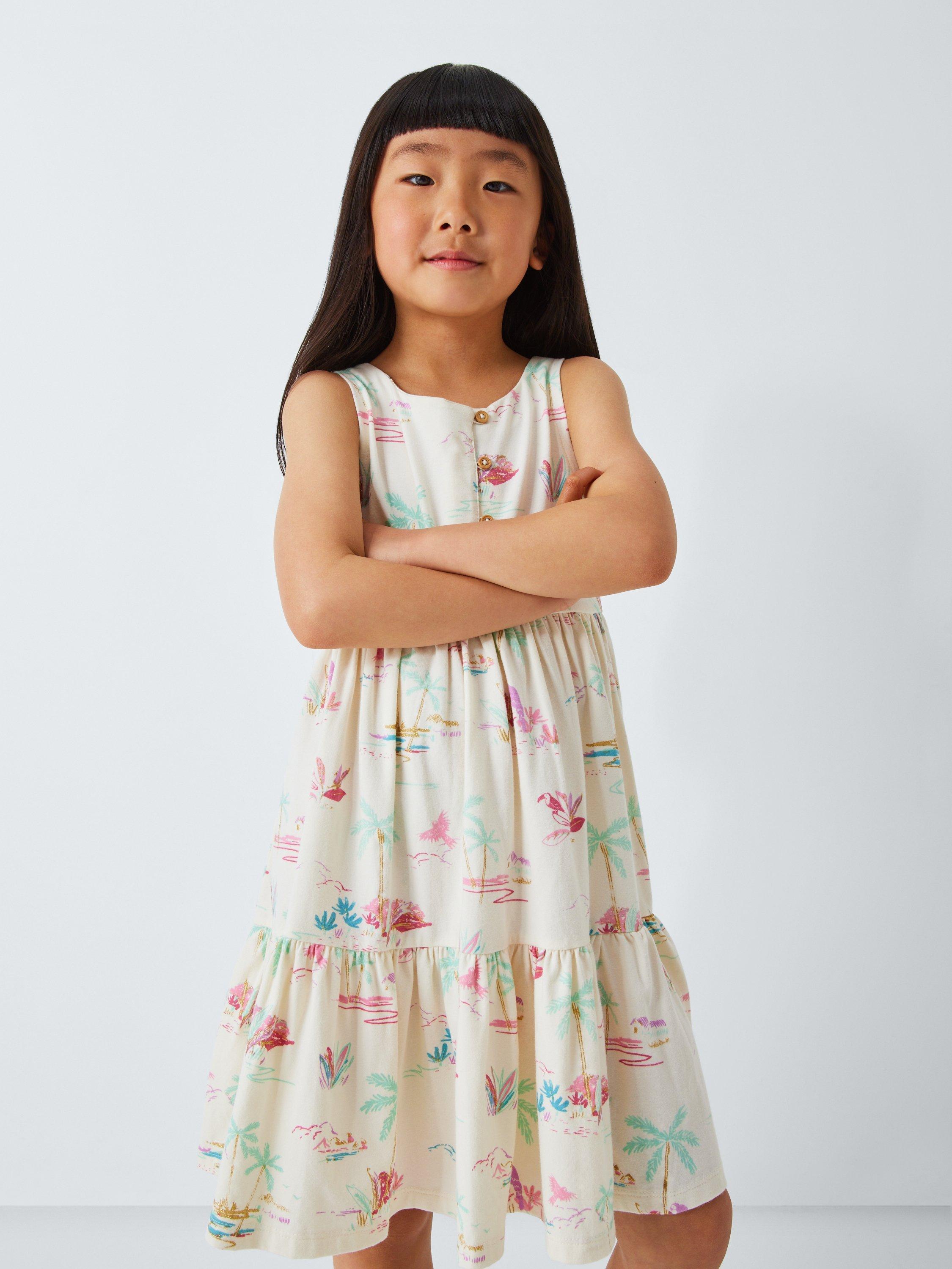 Product image 6 of 7, which shows John Lewis Kids' Tropical Jersey Tiered Dress, Multi, 2 years