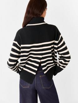 Whistles Stripe Pure Wool Roll Neck Jumper, Black/Multi - view 2, Black/Multi