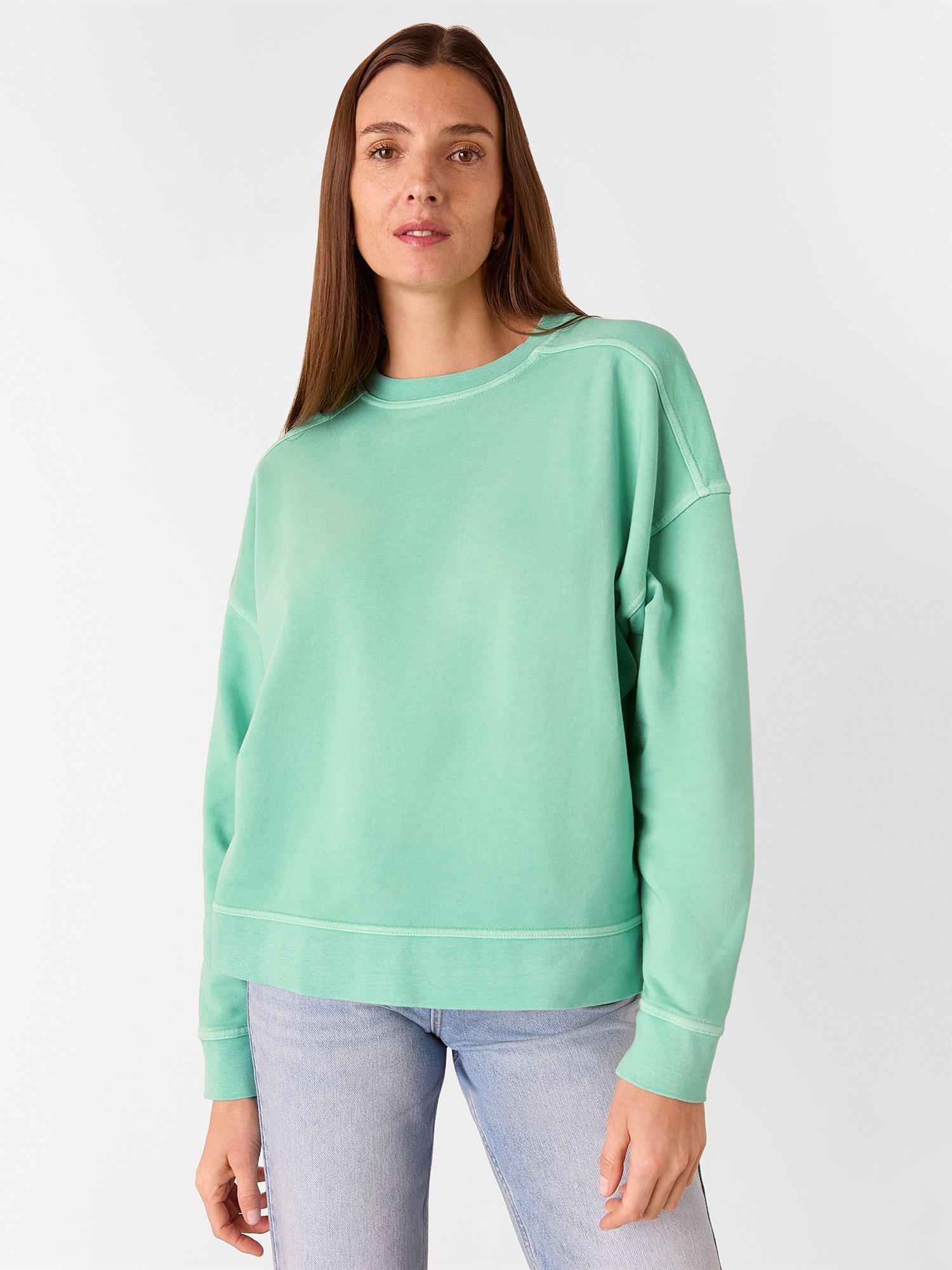 Product image 1 of 6, which shows Whistles Relaxed Fit Jersey Jumper, Green, XS