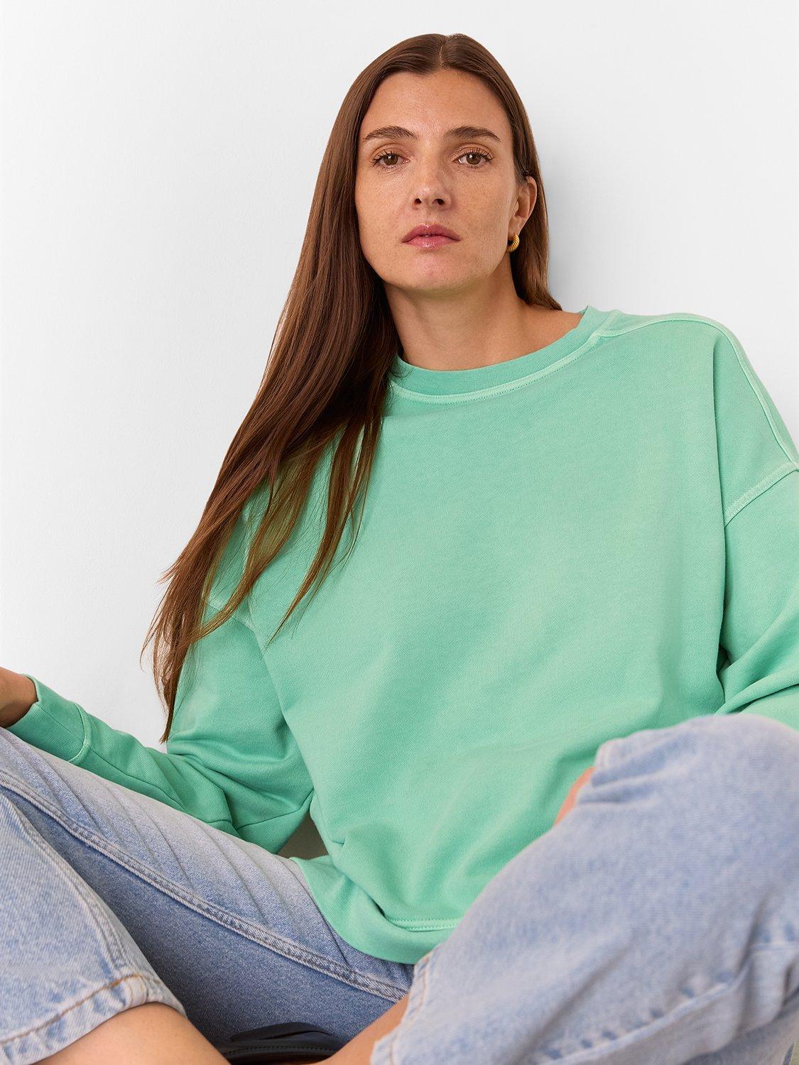 Product image 3 of 6, which shows Whistles Relaxed Fit Jersey Jumper, Green, XS