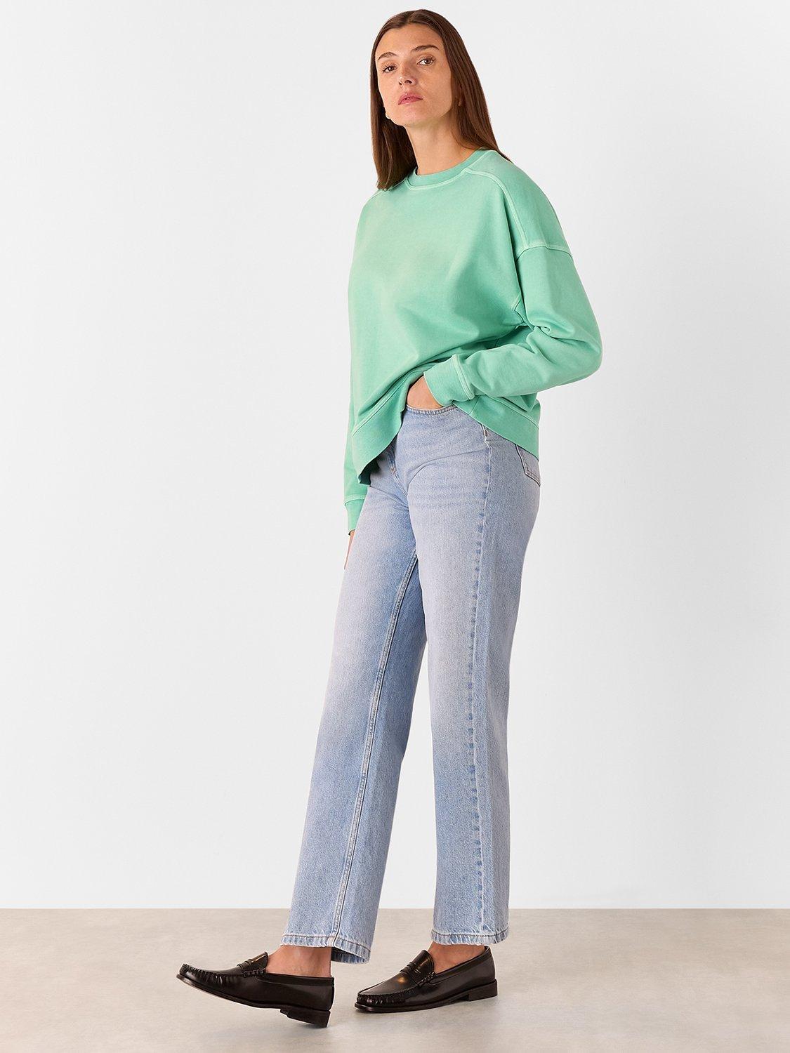 Product image 4 of 6, which shows Whistles Relaxed Fit Jersey Jumper, Green, XS