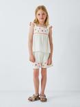 John Lewis Kids' Embroidered Ruffle Sleeve Top, White, Orange