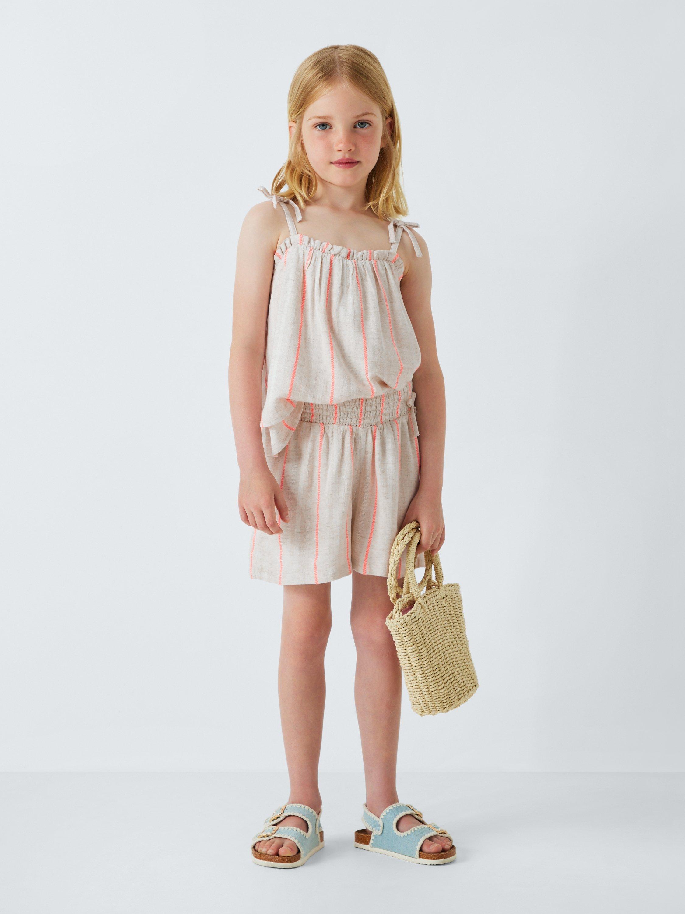 Product image 2 of 7, which shows John Lewis Kids' Stripe Double Strap Top, White, Orange, 2 years
