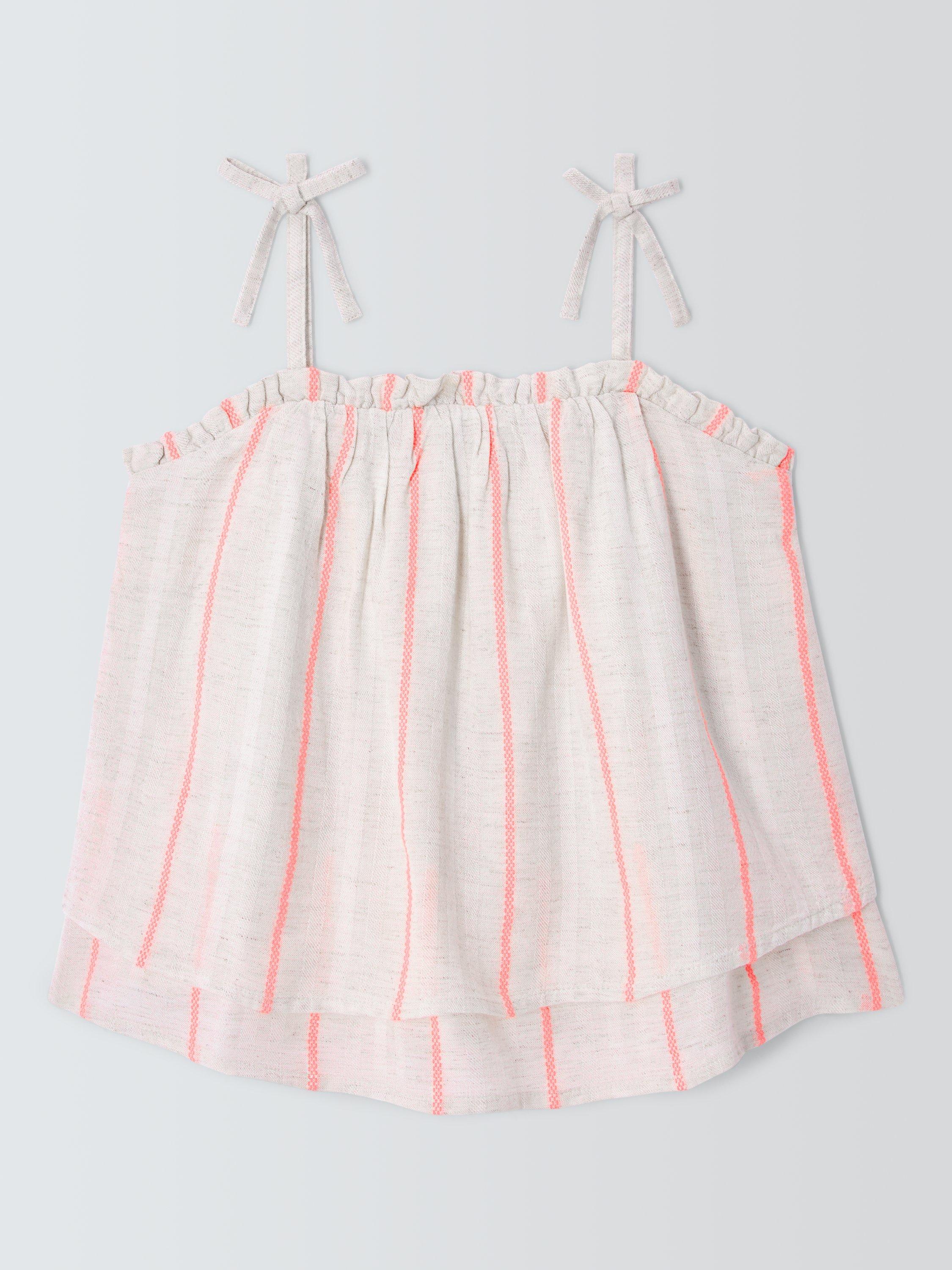 Product image 3 of 7, which shows John Lewis Kids' Stripe Double Strap Top, White, Orange, 2 years