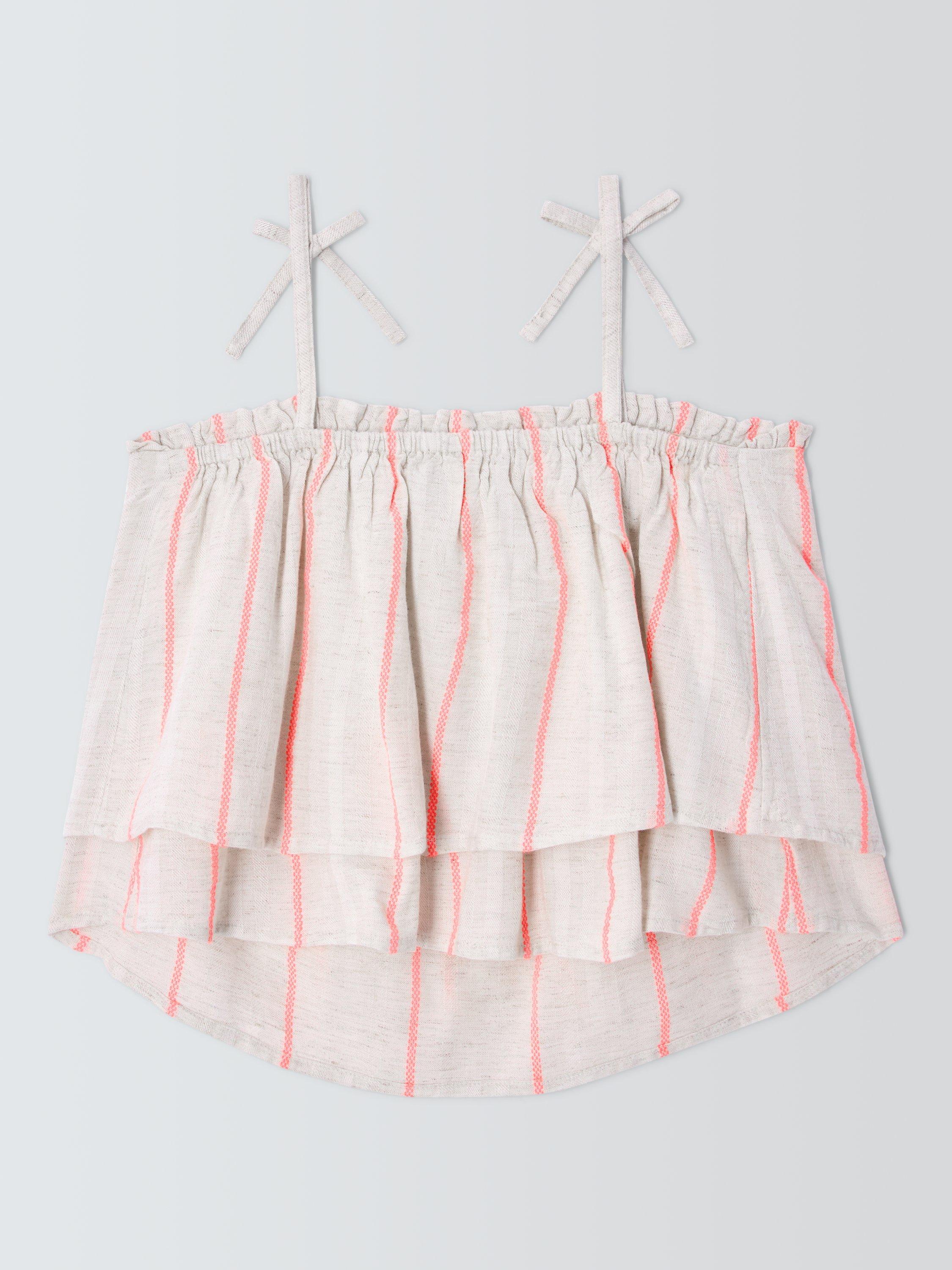 Product image 7 of 7, which shows John Lewis Kids' Stripe Double Strap Top, White, Orange, 2 years