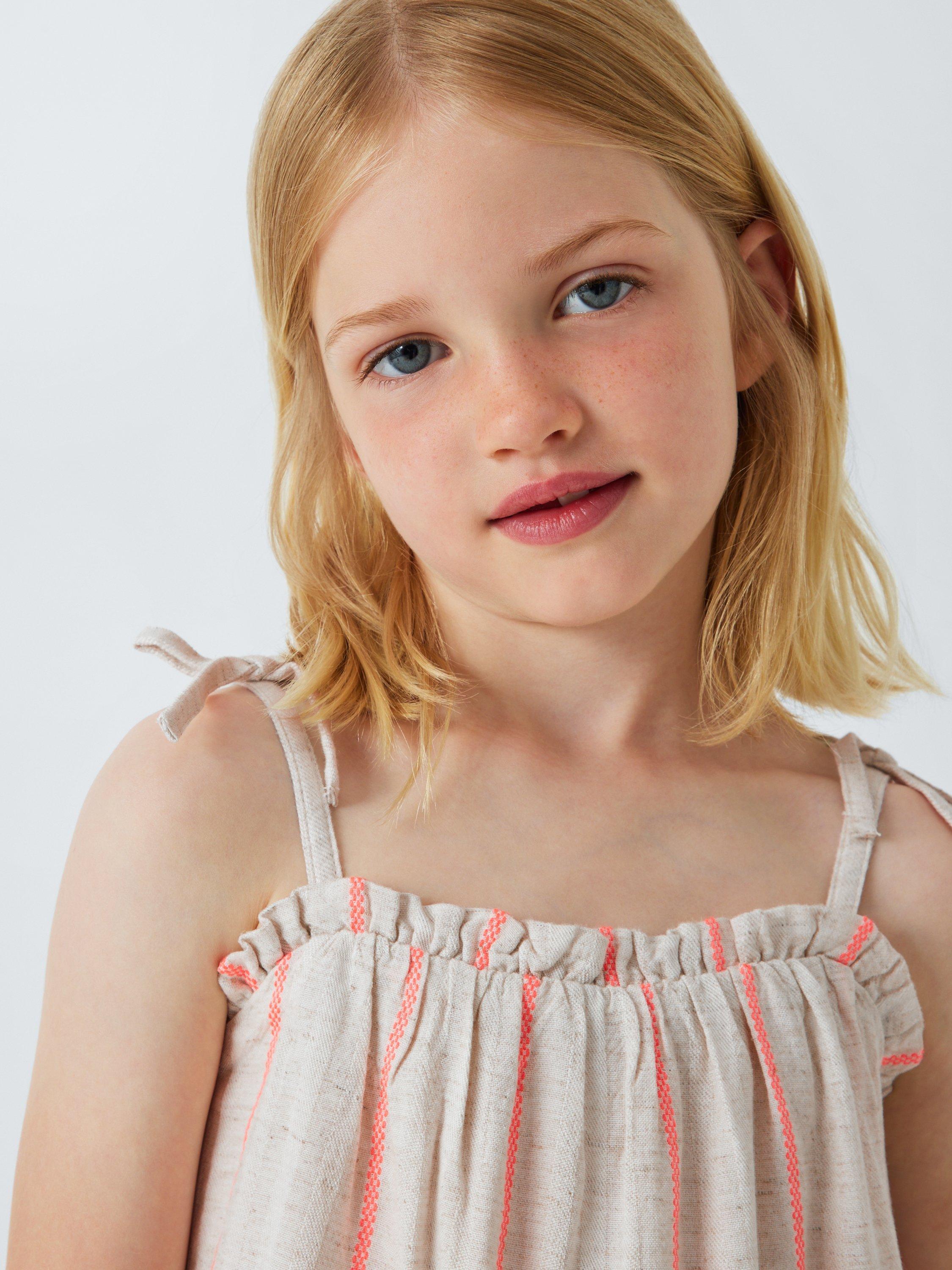 Product image 5 of 7, which shows John Lewis Kids' Stripe Double Strap Top, White, Orange, 2 years