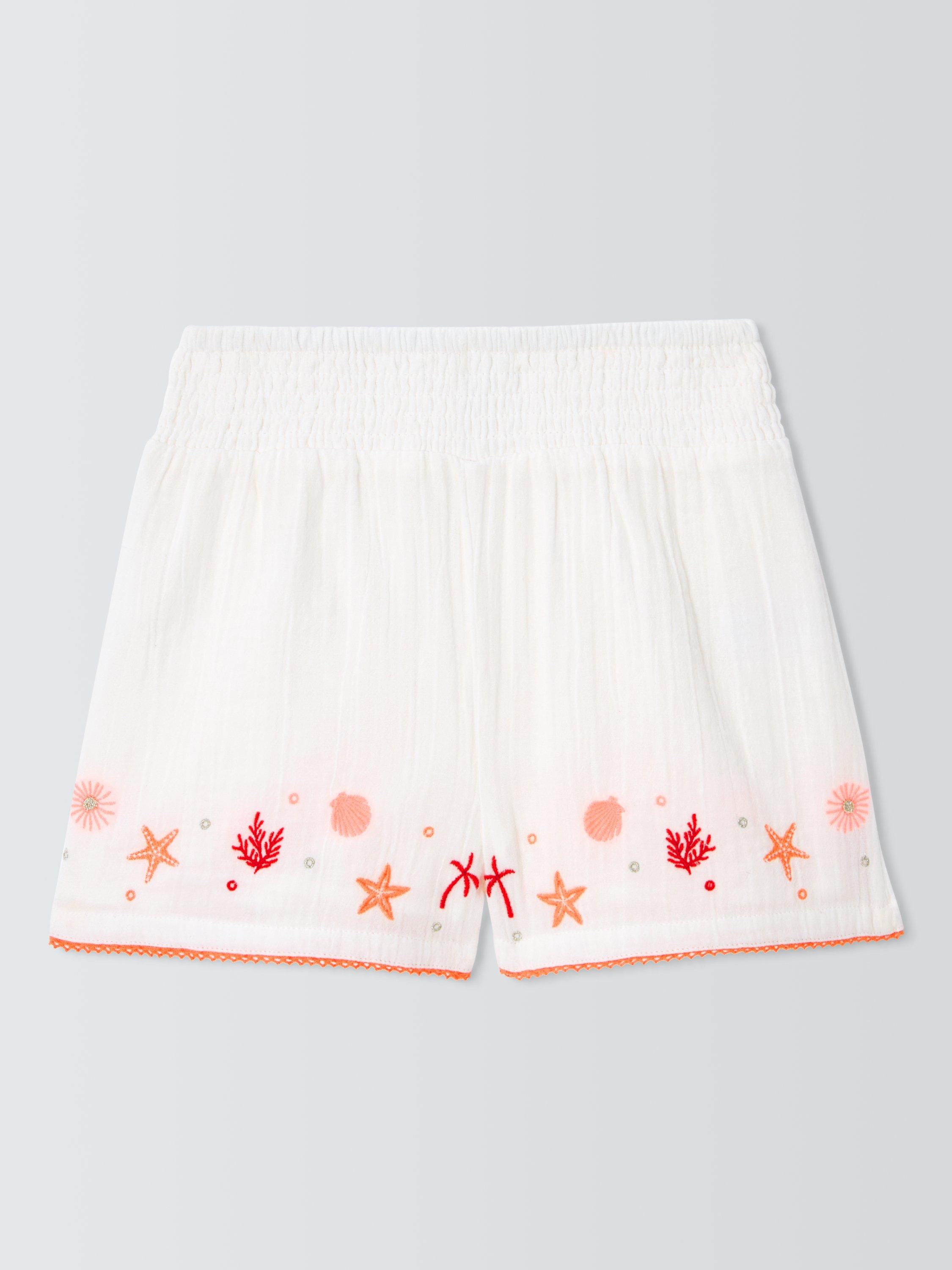Product image 3 of 7, which shows John Lewis Kids' Sea Embroidered Shorts, White, Pink, Orange, 4 years