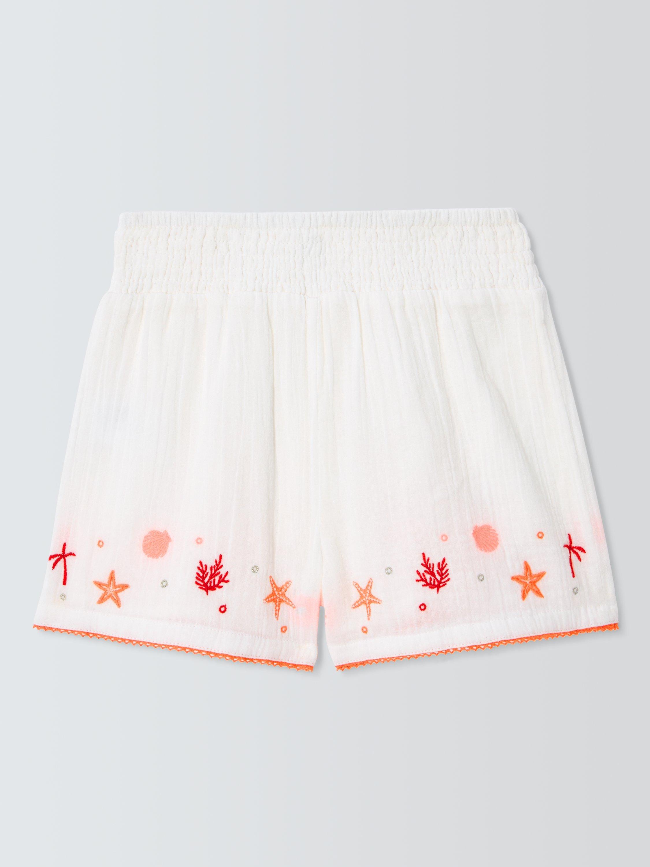 Product image 4 of 7, which shows John Lewis Kids' Sea Embroidered Shorts, White, Pink, Orange, 4 years