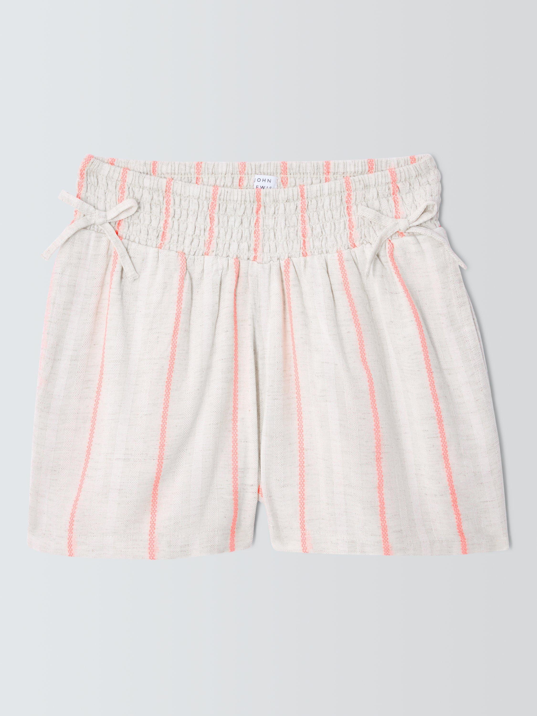 Product image 3 of 7, which shows John Lewis Kids' Stripe Stitch Shorts, Beige, Pink, 3 years