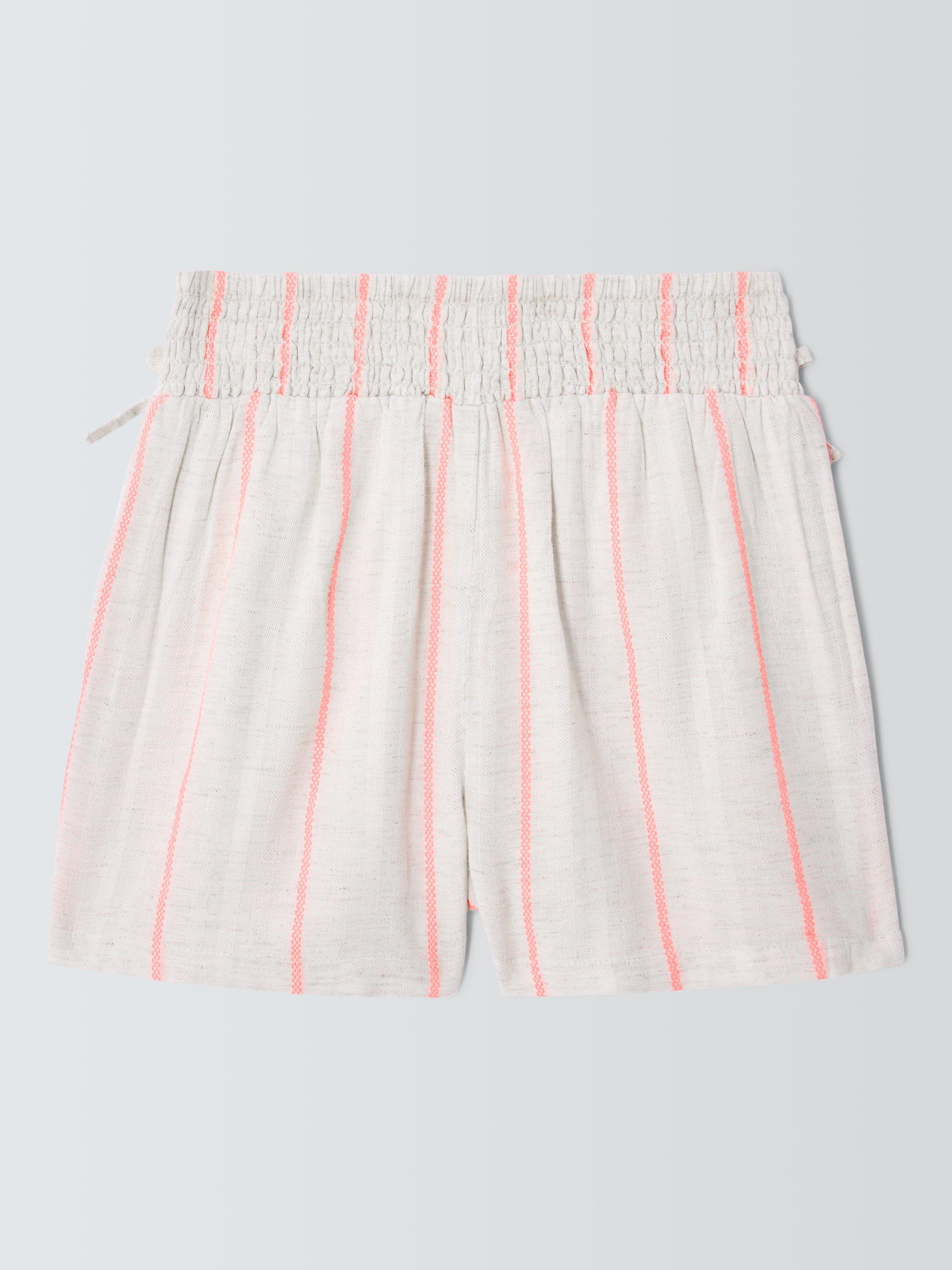 Product image 7 of 7, which shows John Lewis Kids' Stripe Stitch Shorts, Beige, Pink, 3 years